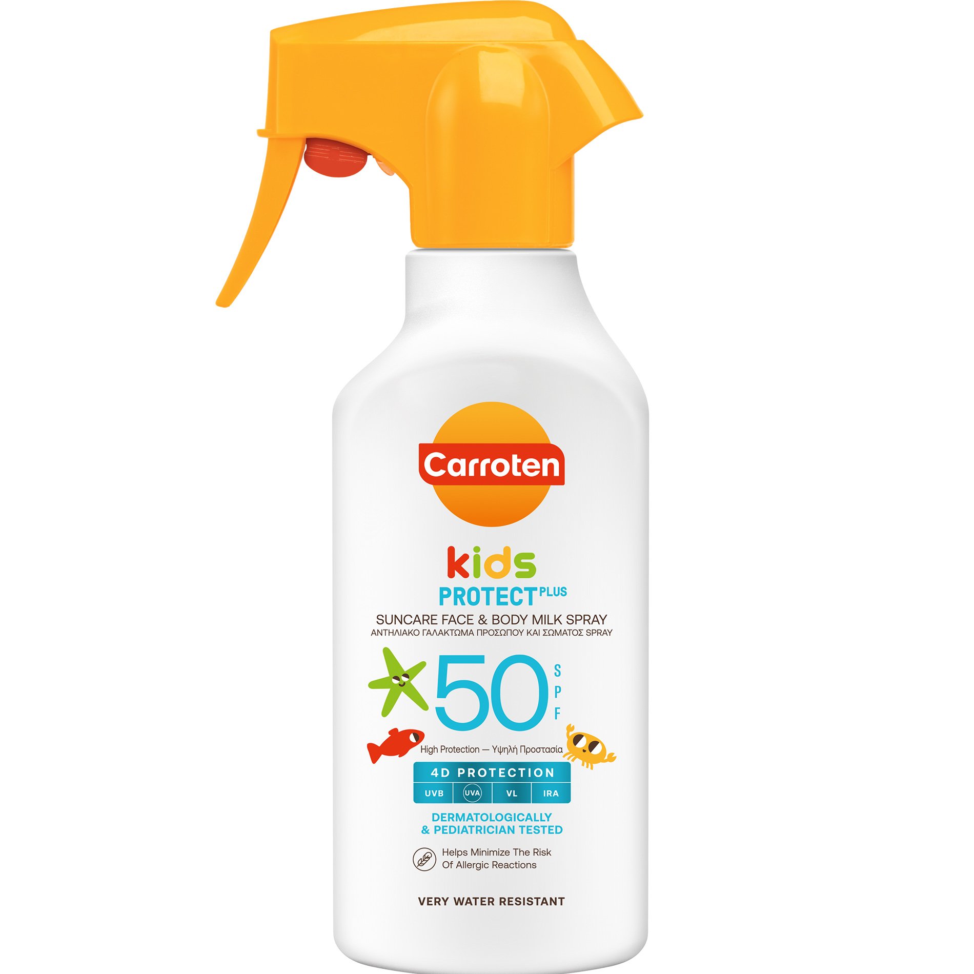 Carroten Carroten Kids Protect Plus Suncare Face & Body Milk Spray Spf50 Παιδικό Αντηλιακό Γαλάκτωμα Προσώπου & Σώματος Υψηλής Προστασίας 270ml
