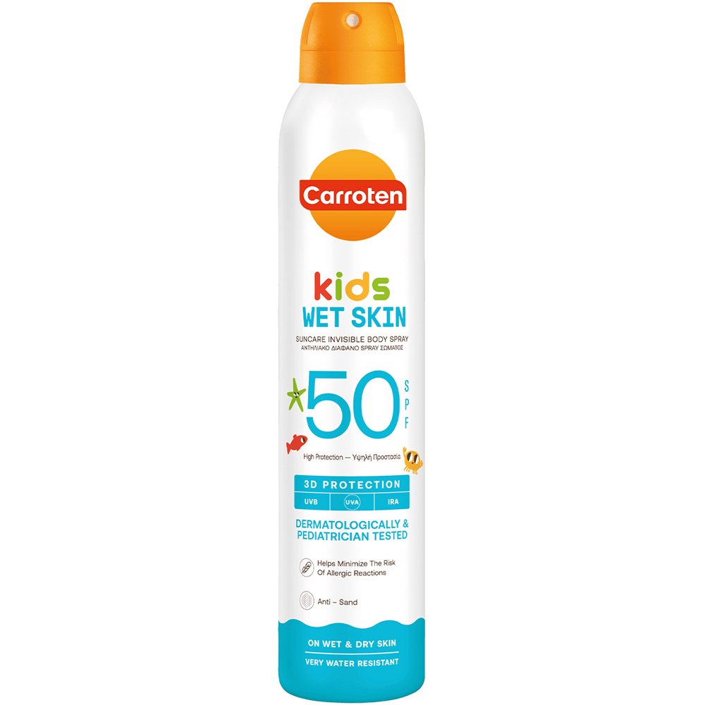 Carroten Carroten Kids Wet Skin Spf50 Invisible Body Spray Παιδικό Διάφανο Αντηλιακό Spray Σώματος Υψηλής Προστασίας με Ειδική Σύνθεση που Μειώνει το Κίνδυνο Εμφάνισης Αλλεργικών Αντιδράσεων 200ml