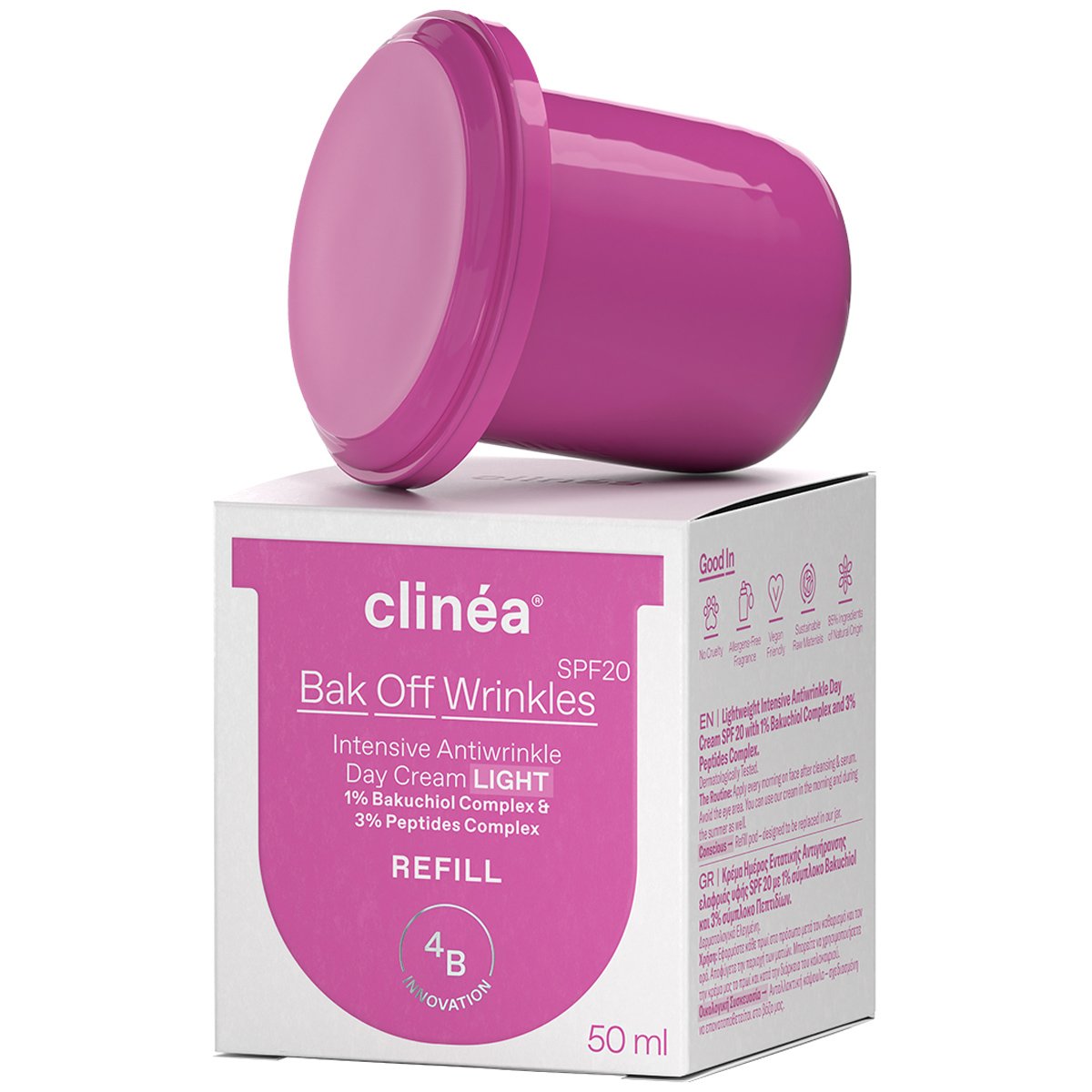 Clinea Clinea Bak Off Wrinkles Intensive Antiwrinkle Day Cream Light Spf20 Κρέμα Ημέρας Εντατικής Αντιγήρανσης Ελαφριάς Υφής Μεσαίας Προστασίας από την Ηλιακή Ακτονοβολία Υφή 50ml - Refill