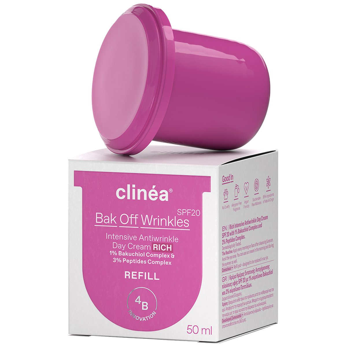 Clinea Clinea Bak Off Wrinkles Intensive Antiwrinkle Rich Day Cream Spf20 Κρέμα Ημέρας Εντατικής Αντιγήρανσης Πλούσιας Υφής Μεσαίας Προστασίας από την Ηλιακή Ακτονοβολία 50ml - Refill