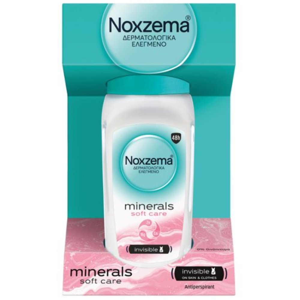 Noxzema Minerals Soft Care Invisible On Skin & Clothes Antiperspirant Roll-On Γυναικείο Αποσμητικό που Προστατεύει από τα Λευκά & Κίτρινα Σημάδια στα Ρούχα με Άρωμα Φρεσκάδας που Διαρκεί 50ml