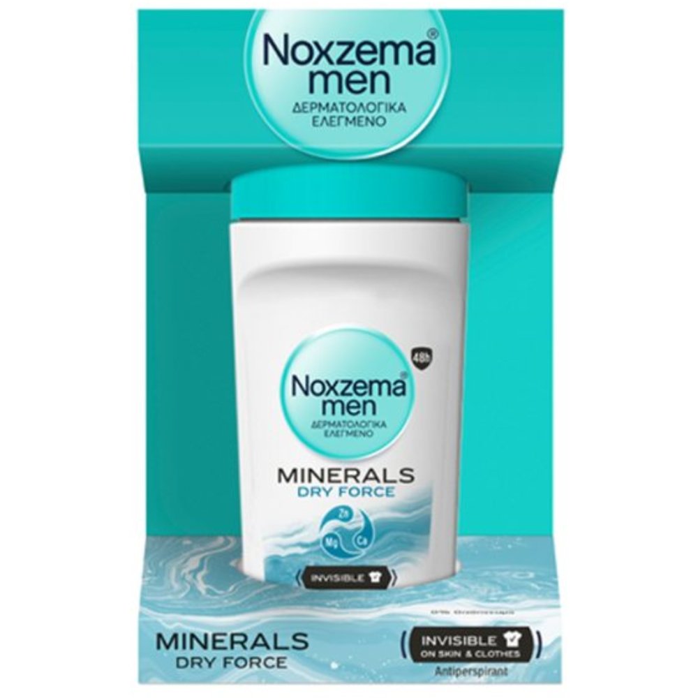 Noxzema Noxzema Men Minerals Dry Force Invisible On Skin & Clothes Antiperspirant Roll-On Ανδρικό Αποσμητικό που Προστατεύει από τα Λευκά & Κίτρινα Σημάδια στα Ρούχα με Άρωμα Φρεσκάδας που Διαρκεί 50ml