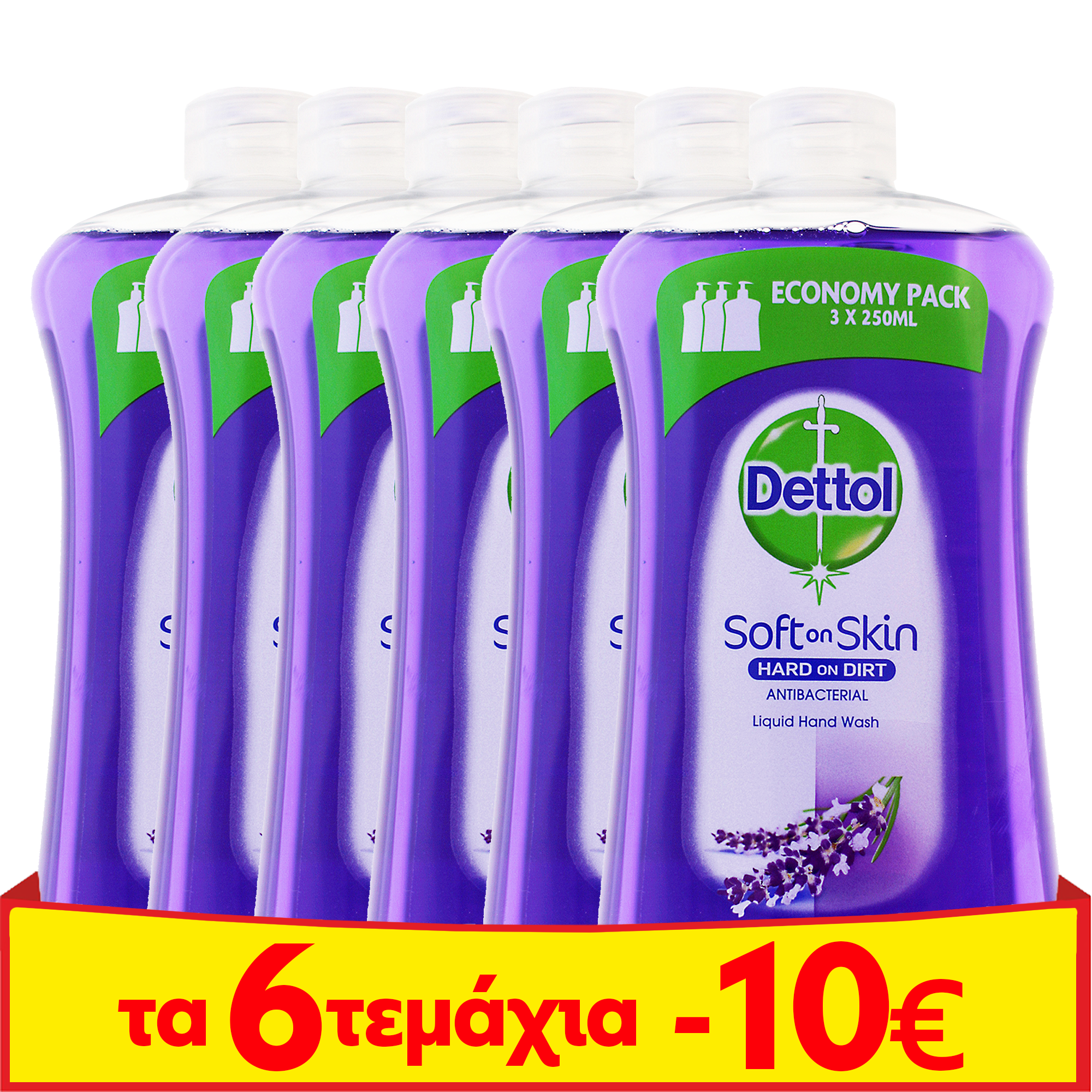 Dettol Πακέτο Προσφοράς Relaxing Soothe Antibacterial Liquid Soap Reffil Σαπούνι Χεριών Ανταλλακτικό, Λεβάντα 6x750ml