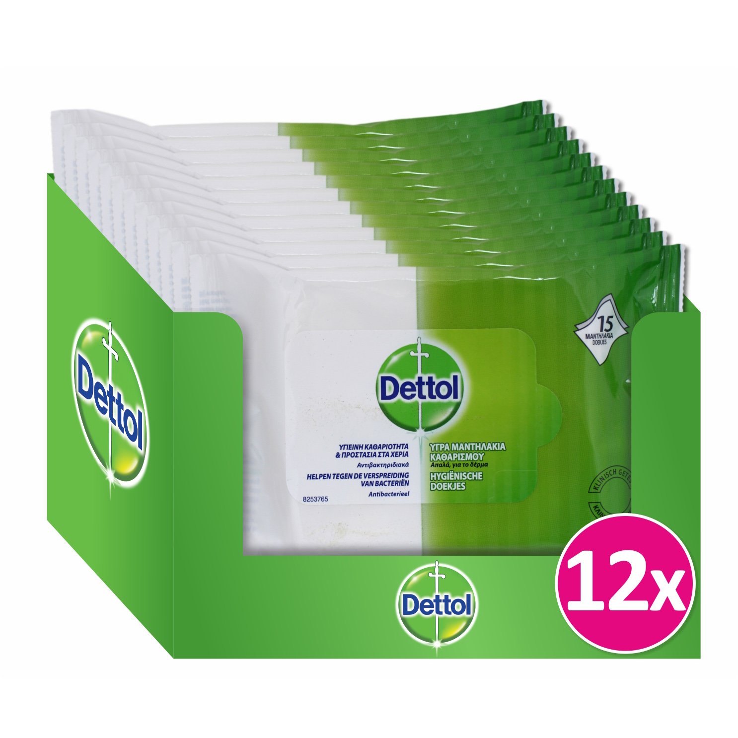Dettol Πακέτο Προσφοράς Υγρά Αντιβακτηριδιακά Μαντηλάκια Καθαρισμού για το Δέρμα & τις Λείες Επιφάνειες 12Τεμάχια x 15Μαντηλάκια