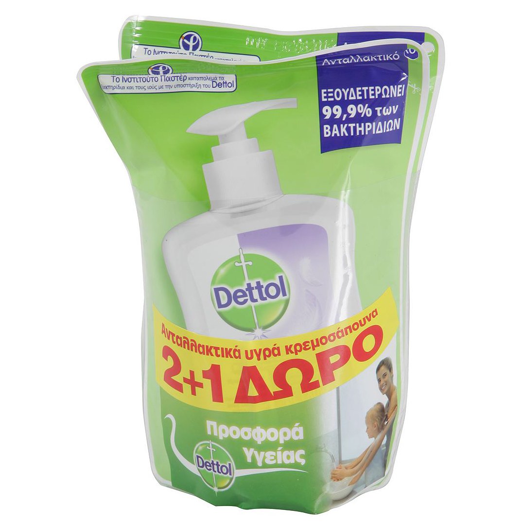 Dettol Πακέτο Προσφοράς Sensitive Antibacterial Liquid Soap Reffil Σαπούνι Χεριών Ανταλλακτικό, με Γλυκερίνη 3x200ml 2+1 Δώρο