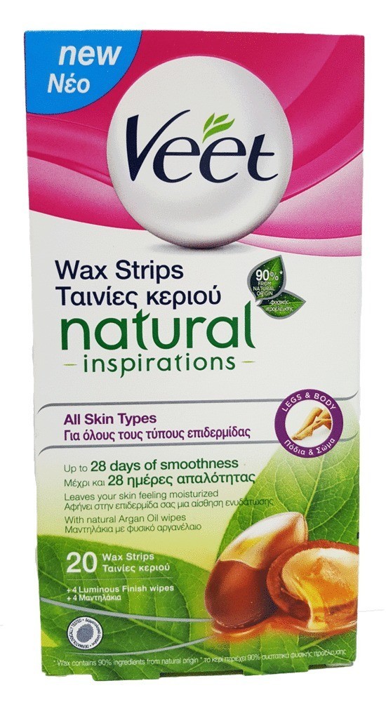 Veet Natural Inspirations Ταινίες Κρύου Κεριού 90% Φυσικής Προέλευσης, για Πόδια & Σώμα 20τμχ