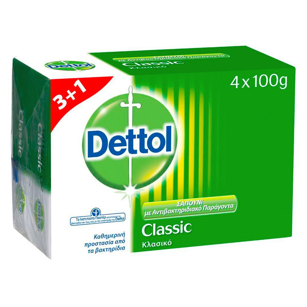 Dettol Πακέτο Προσφοράς Classic Antibacterial Hand Soap Αντιβακτηριδιακό Σαπούνι Χεριών Κλασικό 4x100gr 3+1 Δώρο