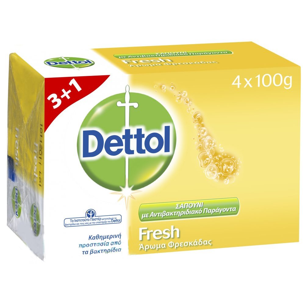 Dettol Πακέτο Προσφοράς Fresh Antibacterial Hand Soap Σαπούνι Χεριών με Άρωμα Φρεσκάδας 4x100gr 3+1 Δώρο