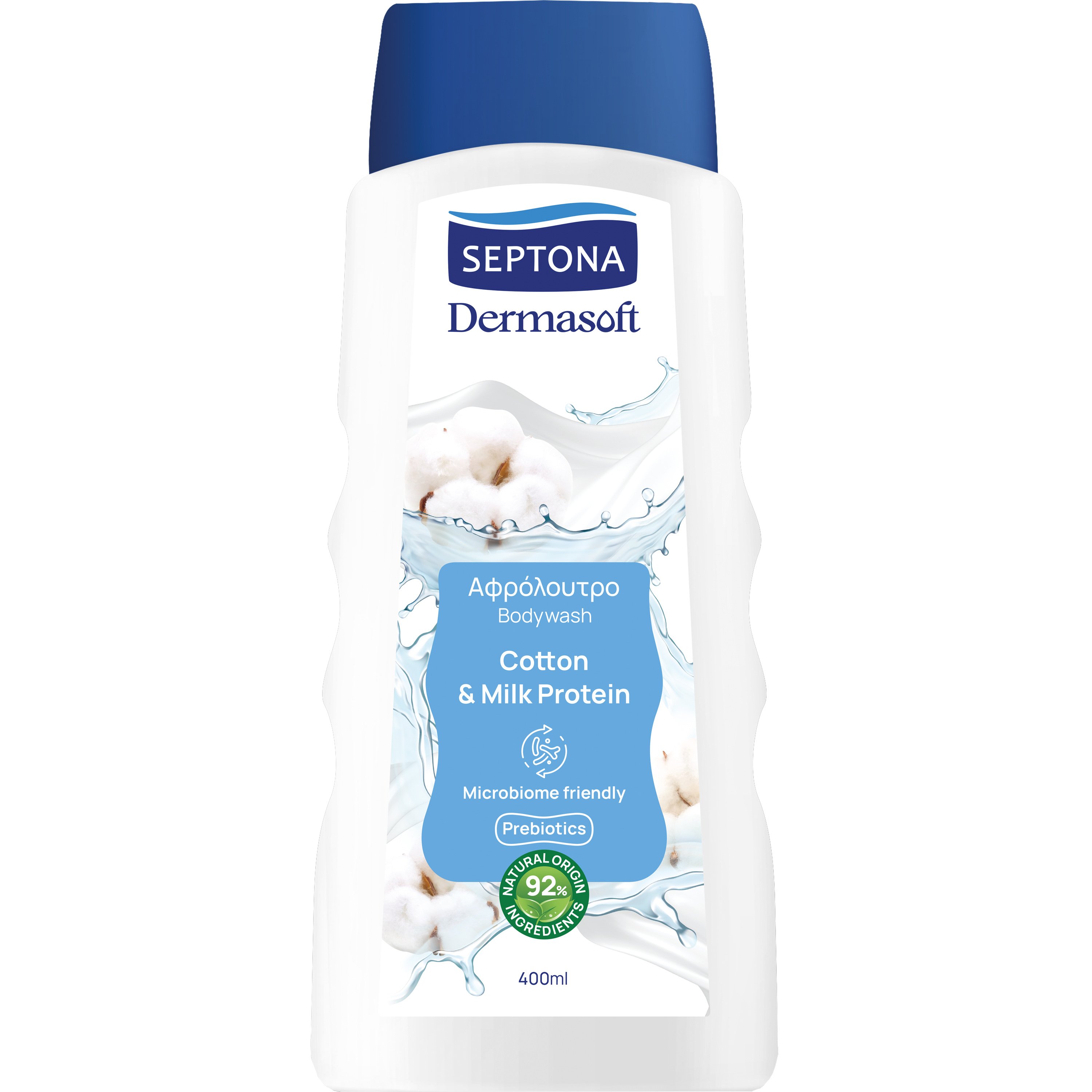 Septona Dermasoft Bodywash Cotton & Milk Protein Αφρόλουτρο με Εκχύλισμα Βαμβάκι & Πρωτεΐνη Γάλακτος 400ml