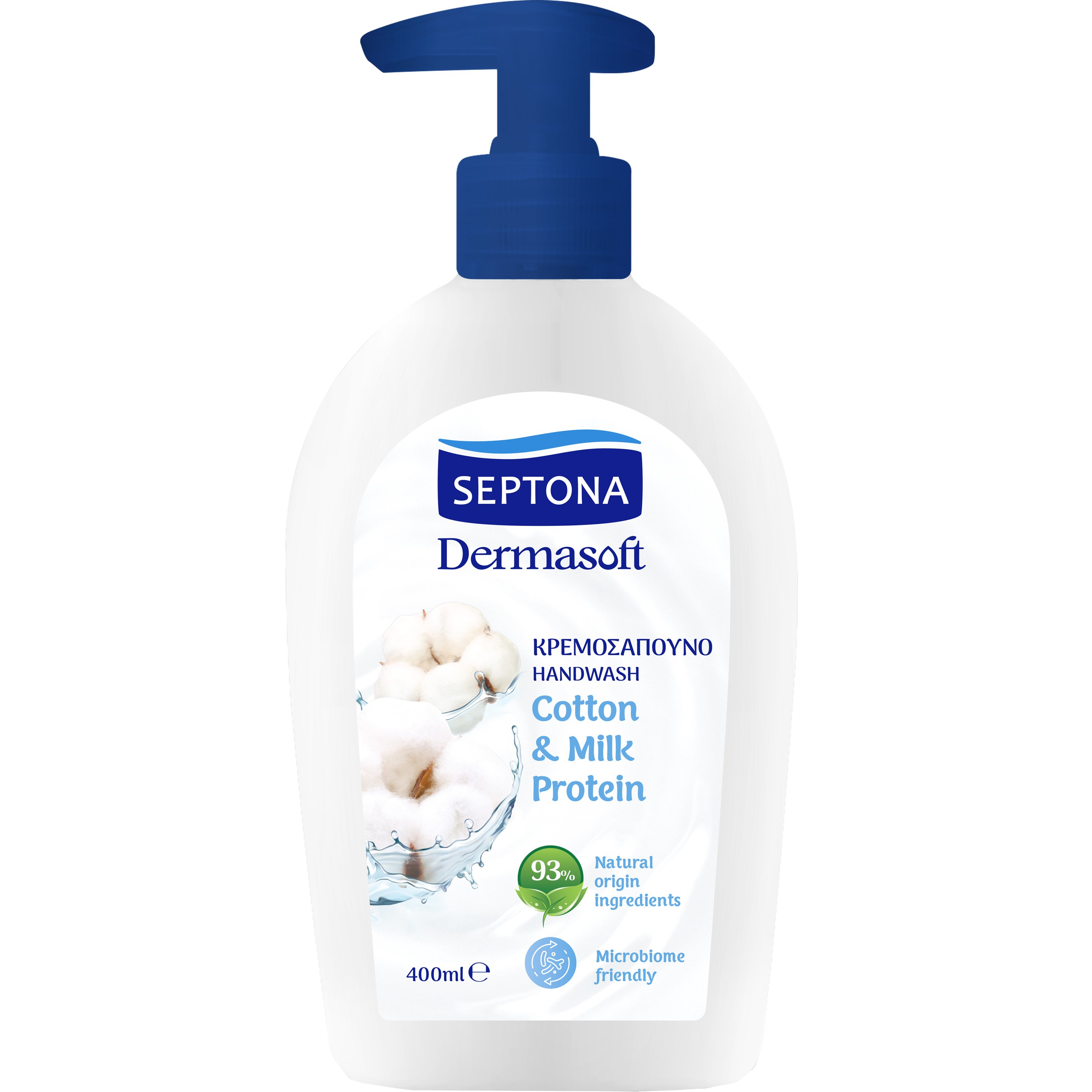 Septona Septona Dermasoft Handwash with Cotton & Milk Protein Κρεμοσάπουνο με Οργανικό Εκχύλισμα Βαμβακιού & Πρωτεΐνη Γάλακτος 400ml