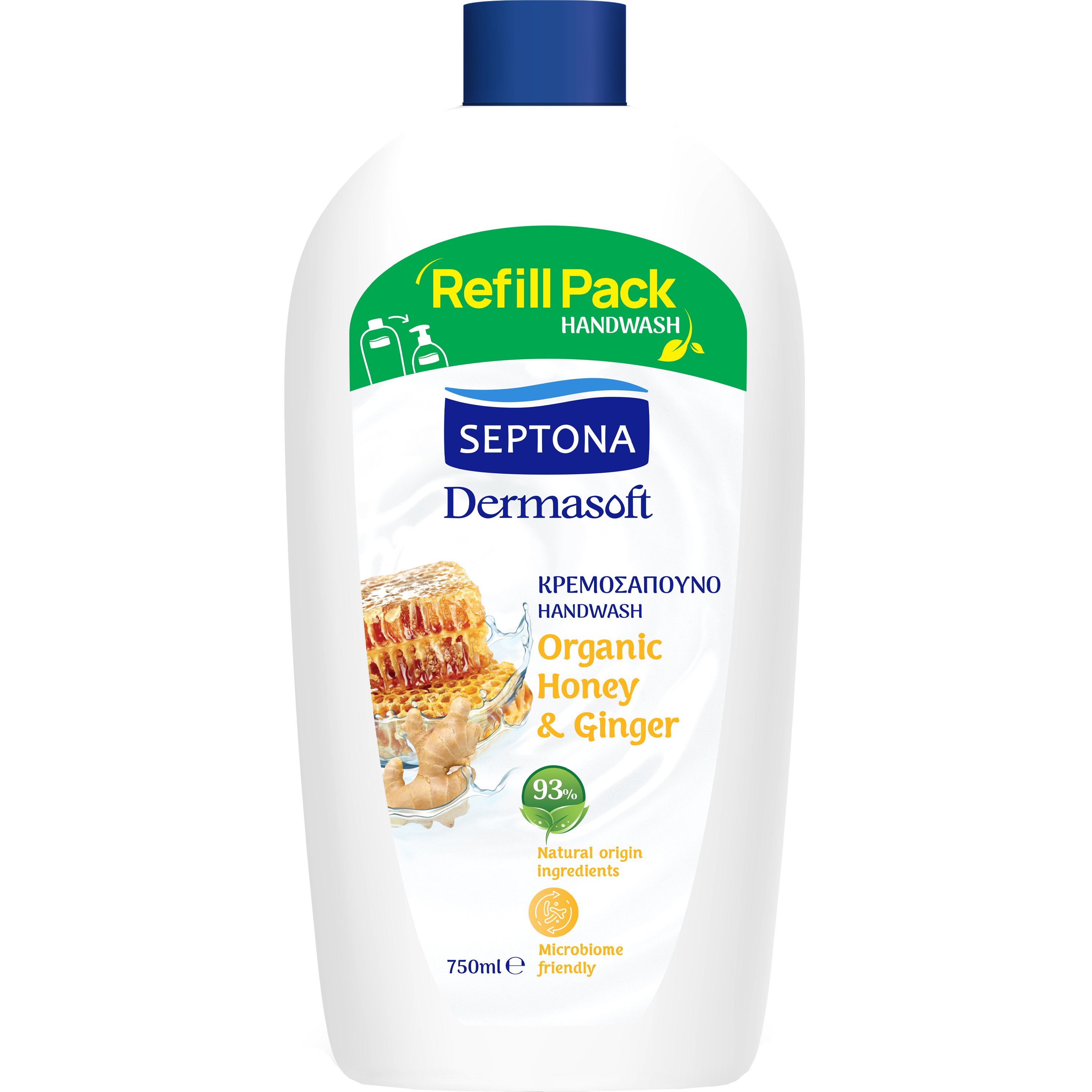 Septona Septona Dermasoft Handwash with Organic Honey & Ginger Κρεμοσάπουνο με Οργανικό Εκχύλισμα Μελιού & Τζίντζερ 750ml Refill