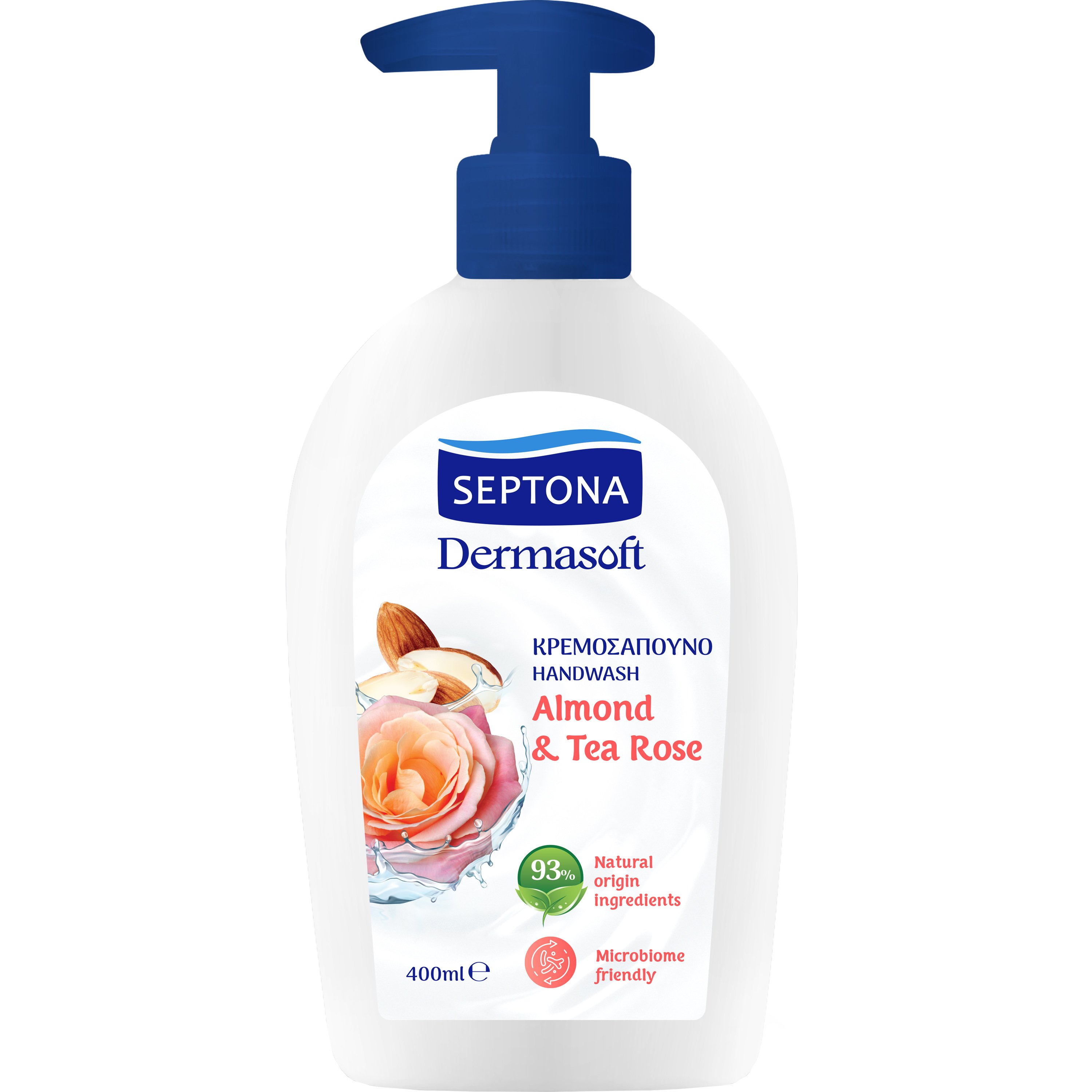 Septona Septona Dermasoft Handwash with Almond & Tea Rose Κρεμοσάπουνο με Οργανικό Νότες Αρώματος Αμύγδαλου & Tea Rose 400ml
