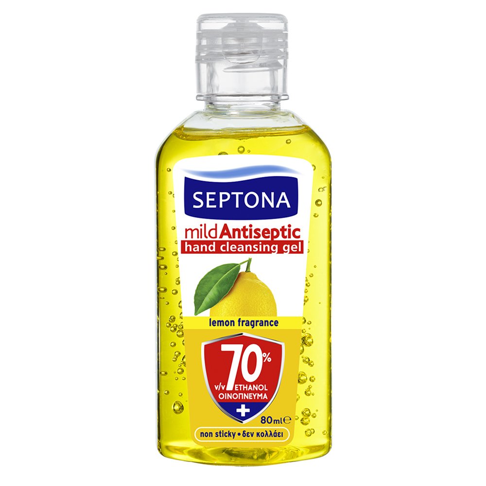 Septona Mild Antiseptic Hand Cleansing Gel Lemon Αντισηπτικό Gel για τα Χέρια με 70% Οινόπνευμα & Άρωμα Λεμόνι 80ml