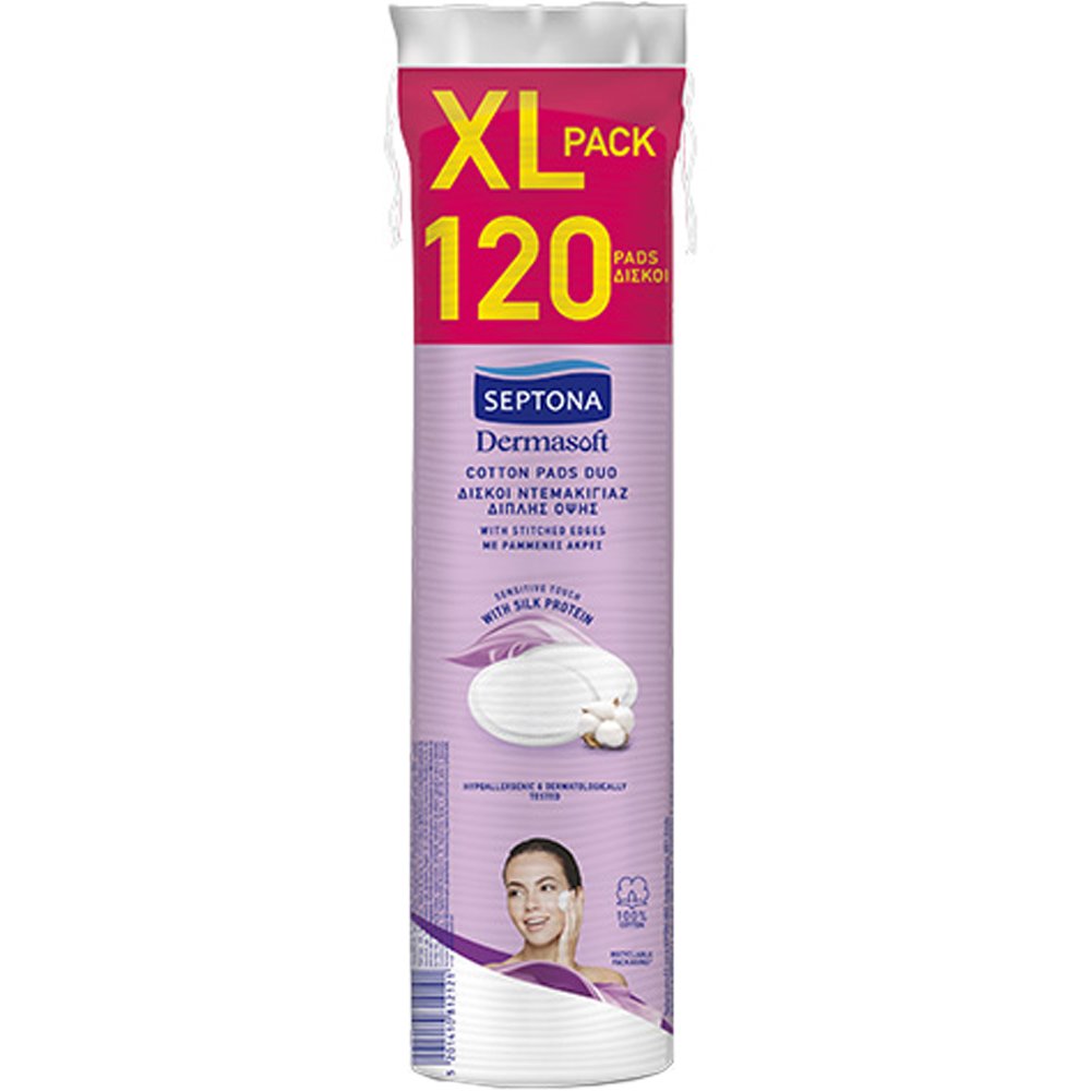 Septona Septona Dermasoft Cotton Pads Δίσκοι Ντεμακιγιάζ Διπλής Όψης 120 Τεμάχια