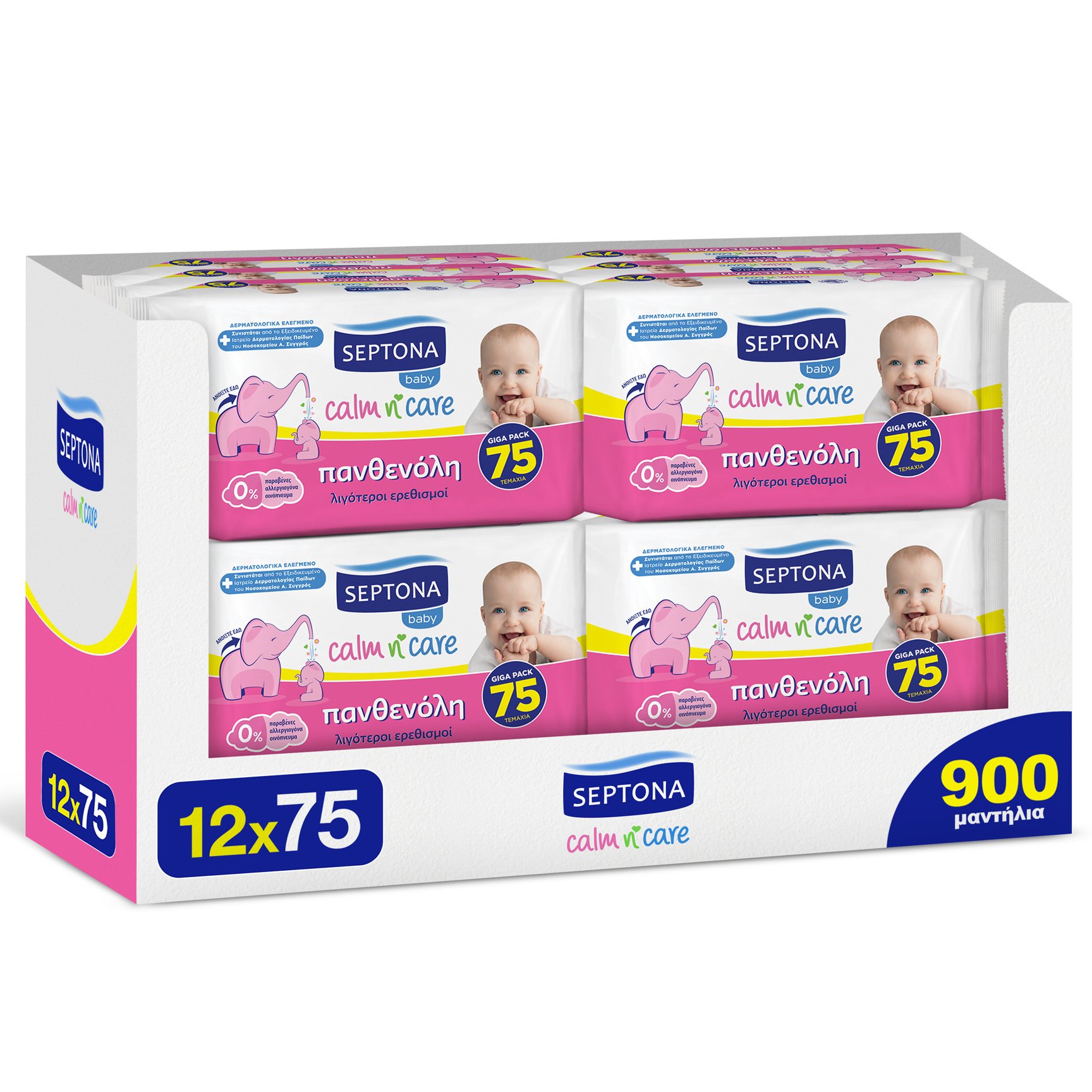 Septona Πακέτο Προσφοράς Baby Calm n’ Care Wipes Panthenol Απαλά Βρεφικά Μωρομάντηλα με Πανθενόλη 900 Τεμάχια