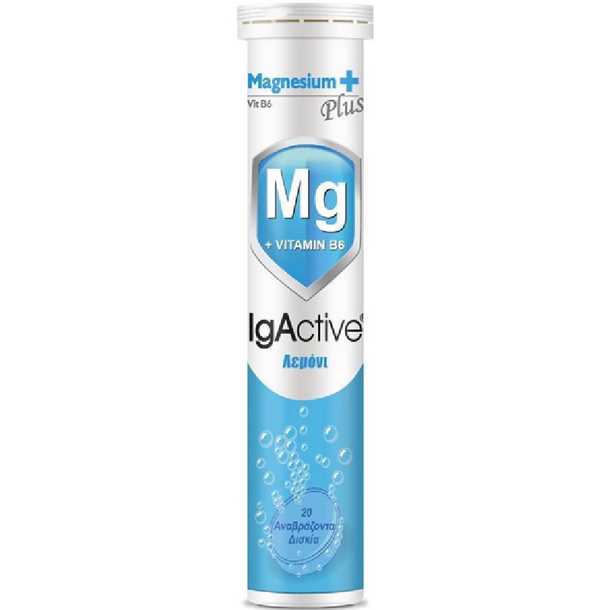 IgActive IgActive Magnesium + Vitamin B6 Συμπλήρωμα Διατροφής με Μαγνήσιο & Βιταμίνη B6 για Τόνωση, Ενέργεια & Υποστήριξη της Λειτουργίας των Μυών με Γεύση Λεμόνι 20 Effer.tabs