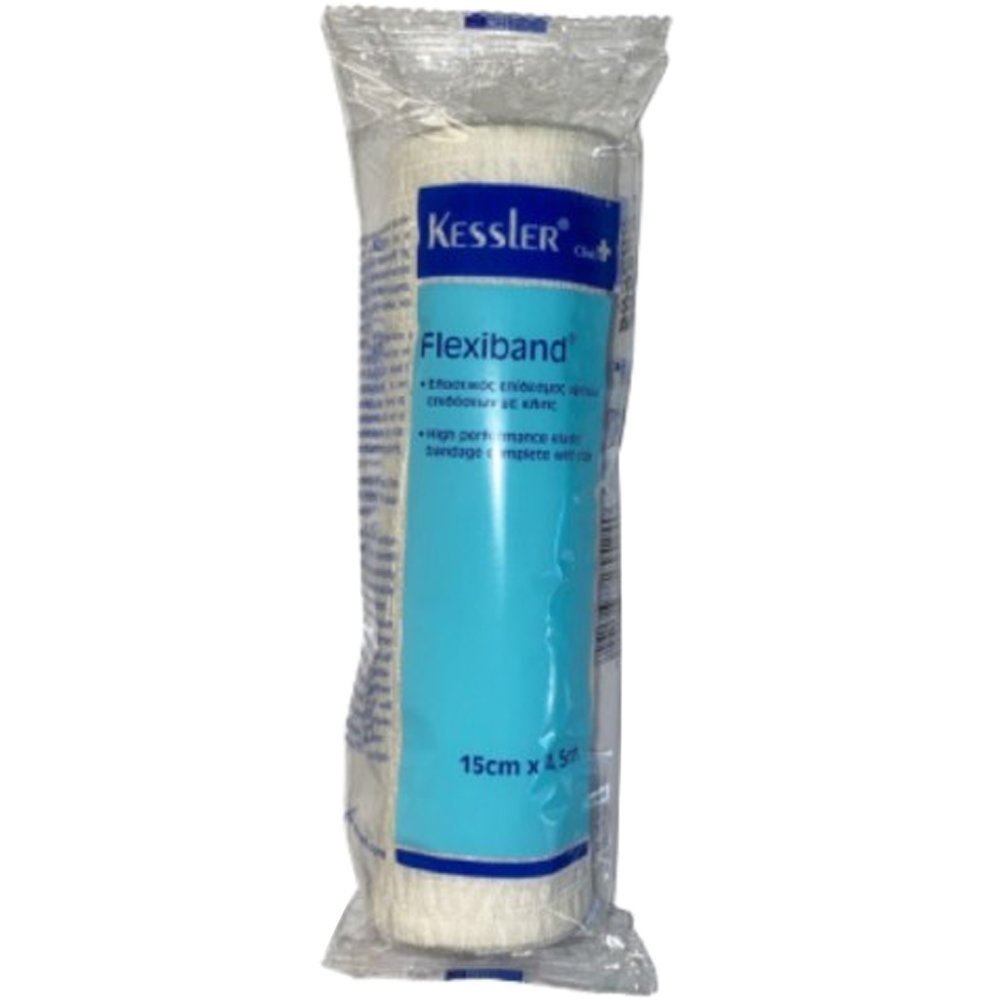 Kessler Kessler Flexiband High Perfomance Elastic Bandage Complete with Clips 15cm x 4,5m Ελαστικός Επίδεσμος Υψηλών Επιδόσεων με Κλιπς 1 Τεμάχιο