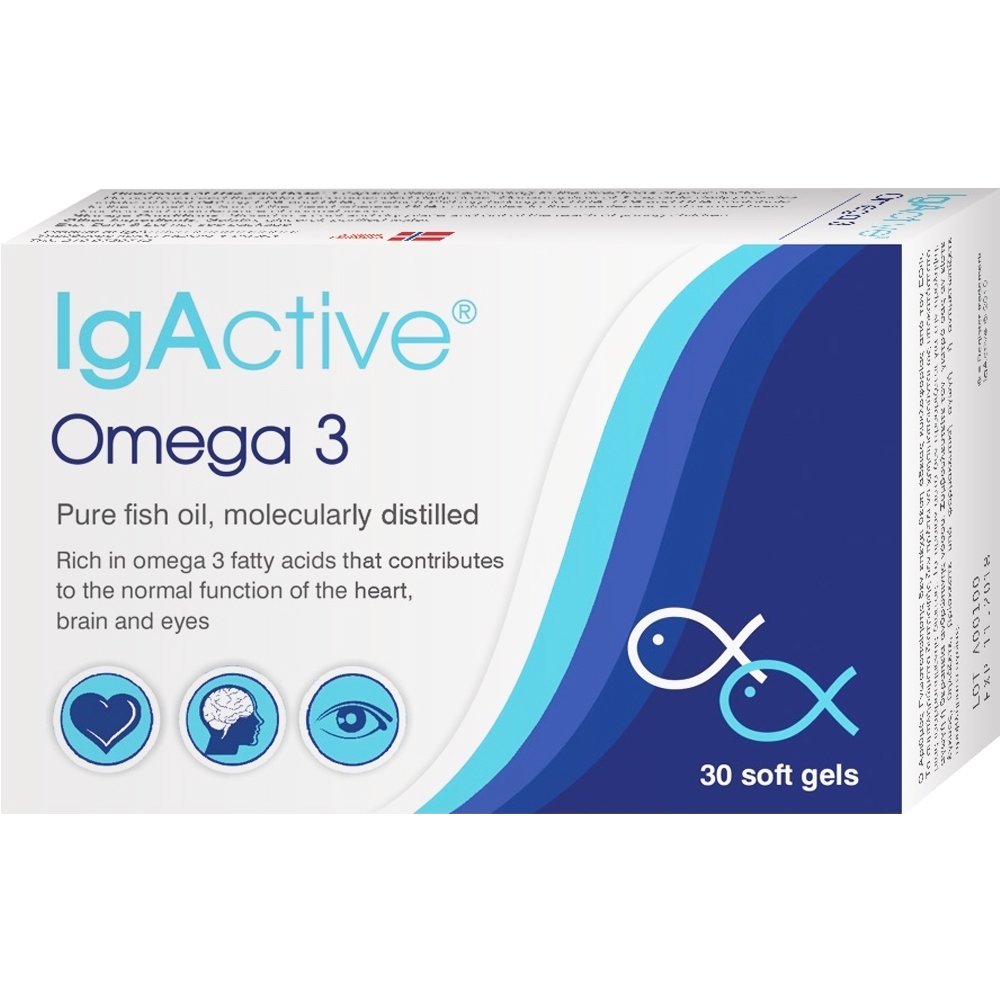 IgActive Omega 3 Συμπλήρωμα Διατροφής Πλούσιο σε Ωμέγα 3 Λιπαρά Οξέα για τη Φυσιολογική Λειτουργία της Καρδιάς, του Εγκεφάλου & της Όρασης 30 Softgels