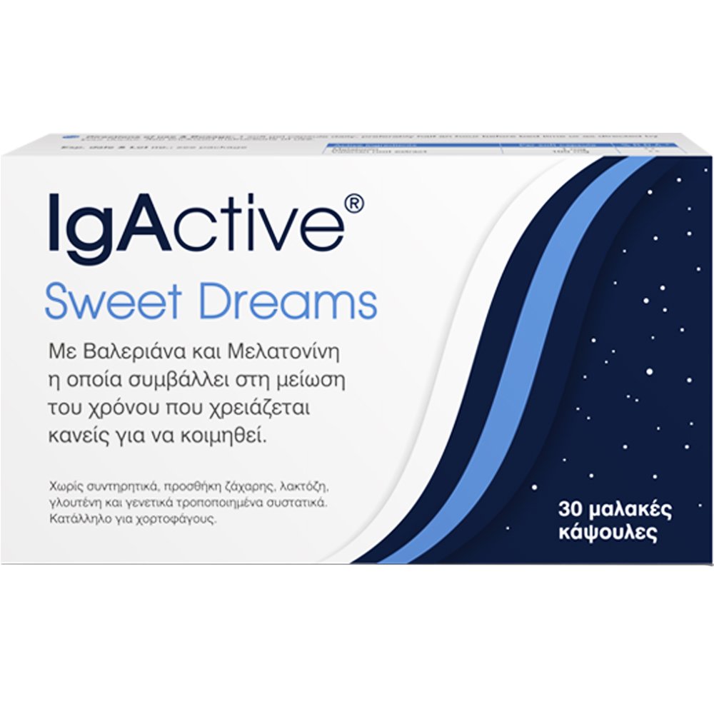 IgActive Sweet Dreams Συμπλήρωμα Διατροφής με Μελατονίνη & Εκχύλισμα Βαλεριάνας για Γρηγορότερο Ύπνο 30caps 59427