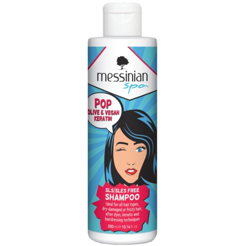 Messinian Spa Messinian Spa Pop Olive & Vegan Keratin Sls / Sles Free Shampoo Σαμπουάν για Ξηρά Ταλαιπωρημένα ή Φριζαρισμένα Μαλλιά για Διατήρηση του Χρώματος & Προστασία απο Υψηλές Θερμοκράσιες του Styling 300ml