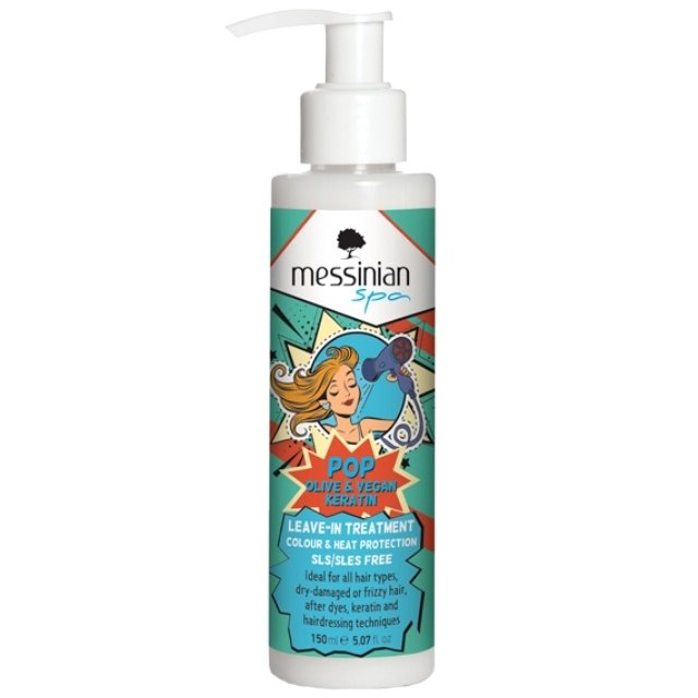 Messinian Spa Messinian Spa Pop Olive & Vegan Keratin Leave In Treatment Μαλακτική Κρέμα Μαλλιών Χωρίς Ξέβγαλμα για Ξηρά Ταλαιπωρημένα ή Φριζαρισμένα Μαλλιά για Διατήρηση του Χρώματος & Προστασία απο Υψηλές Θερμοκράσιες του Styling 150ml 