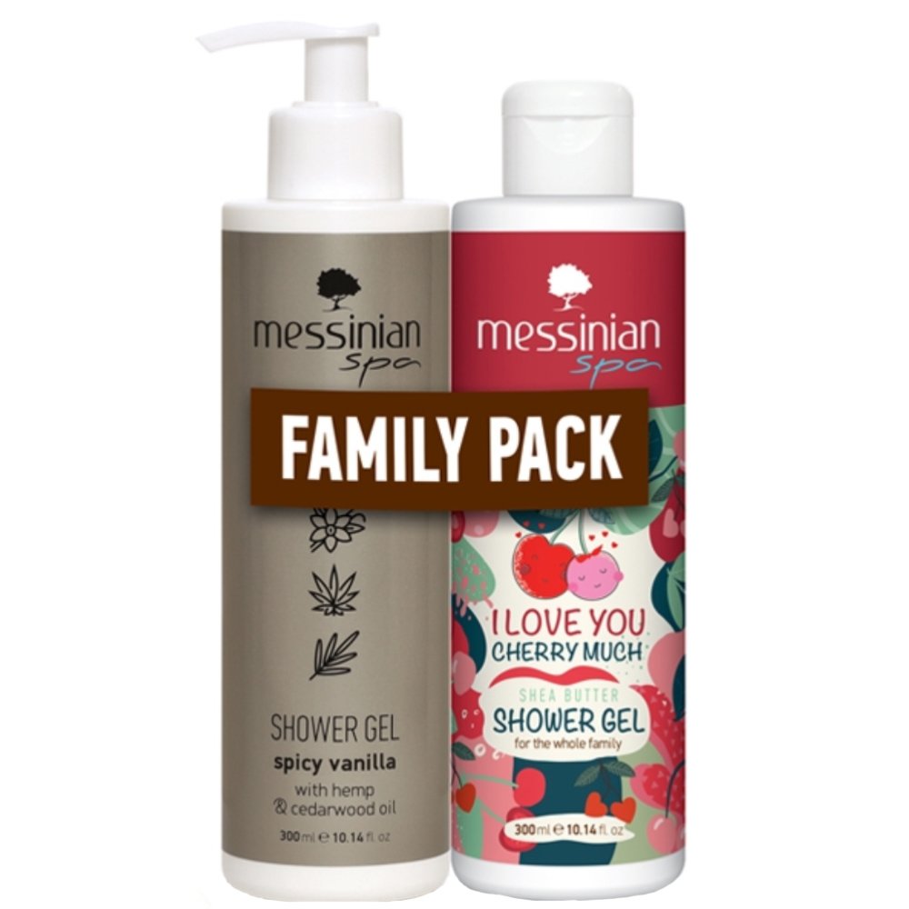 Messinian Spa Messinian Spa Promo Spicy Vanilla With Hemp & Cedarwood Oil 300ml & I love You Cherry Much Shea Butter Shower Gel 300ml