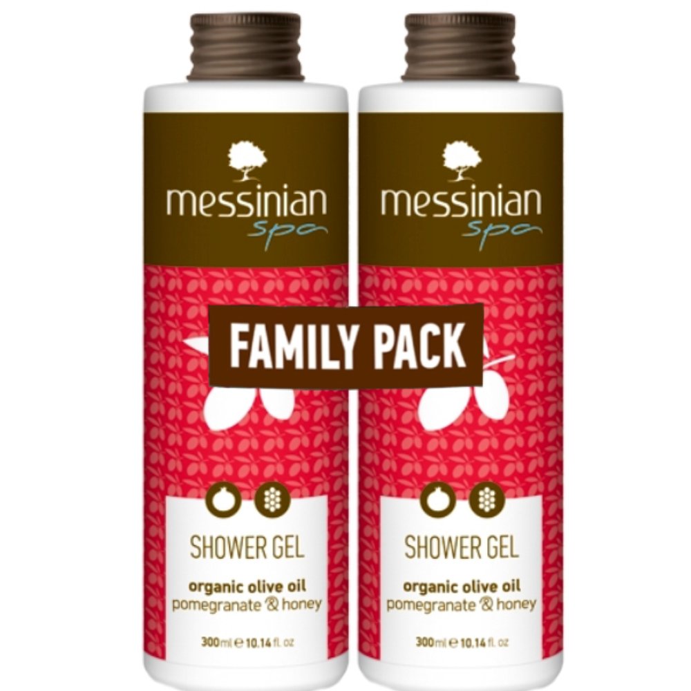 Messinian Spa Promo Organic Olive Oil Pomegranate & Honey Shower Gel Ενυδατικό Αφρόλουτρο με Βιολογικό Ελαιόλαδο & Άρωμα Ρόδι & Μέλι 600ml (2x300ml)