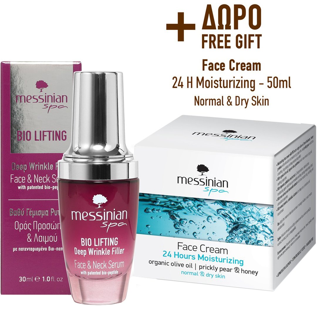 Messinian Spa Messinian Spa Promo Bio Lifting Deep Wrinkle Filler Face & Neck Serum 30ml & Δώρο 24h Moistrurizing Organic Olive Oil, Prickly Pear & Honey Face Cream 50ml