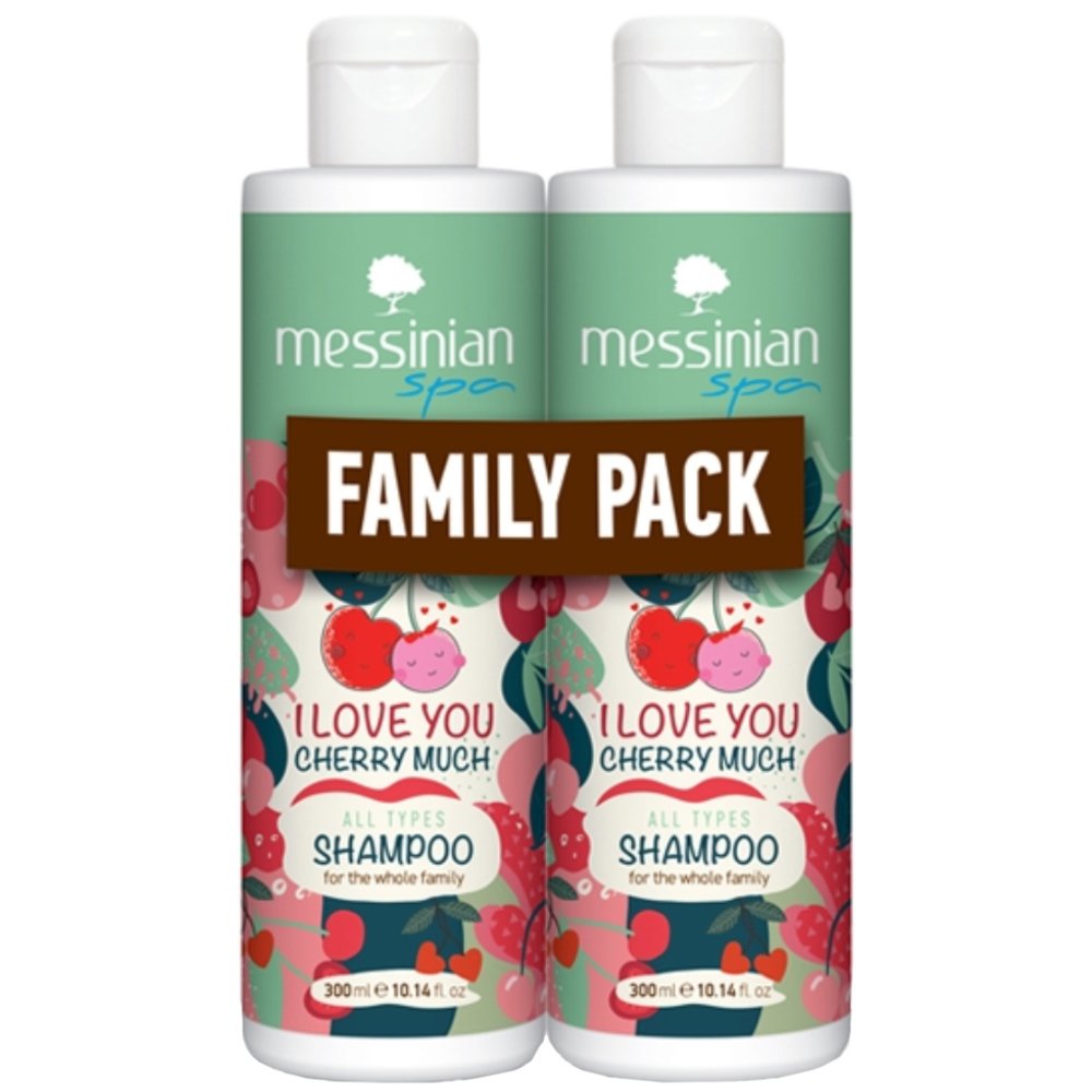 Messinian Spa Promo I Love You Cherry Much Cherry, Cotton & Almond Shampoo Ενυδατικό Σαμπουάν με Άρωμα Κεράσι, Βαμβάκι & Αμύγδαλο για Καθημερινή Χρήση 600ml (2x300ml)