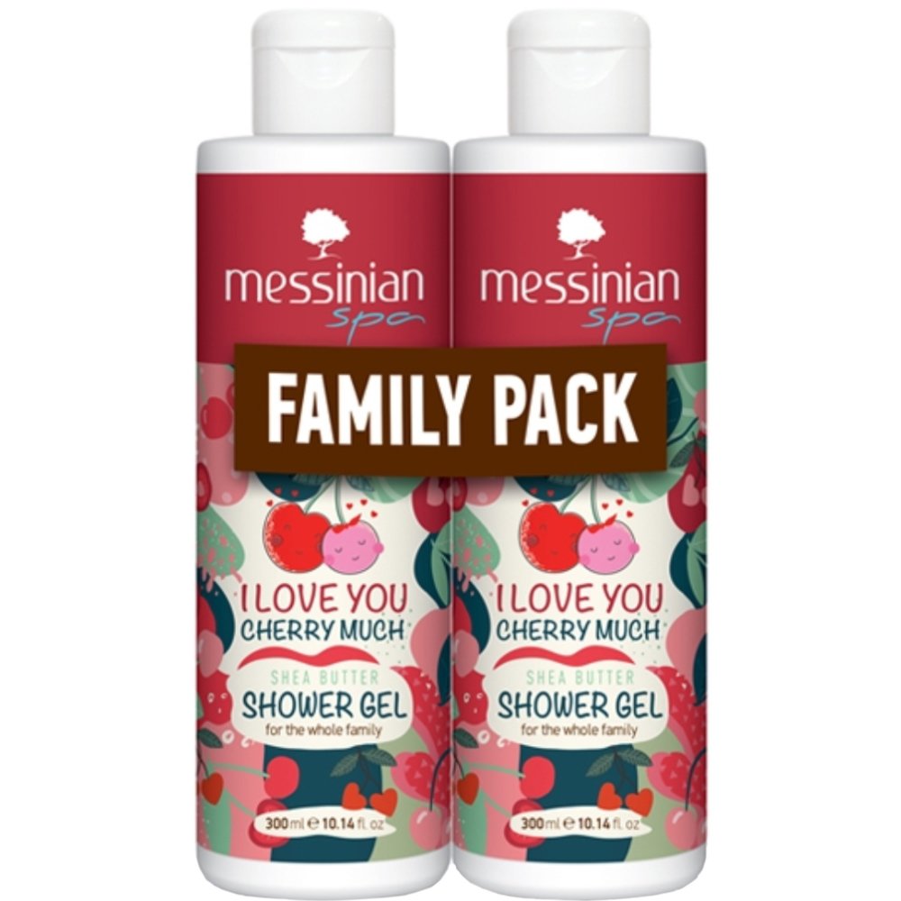 Messinian Spa Promo I Love You Cherry Much Cherry, Cotton & Almond Shower Gel Ενυδατικό Αφρόλουτρο με Άρωμα Κεράσι, Βαμβάκι & Αμύγδαλο για Καθημερινή Χρήση 600ml (2x300ml)