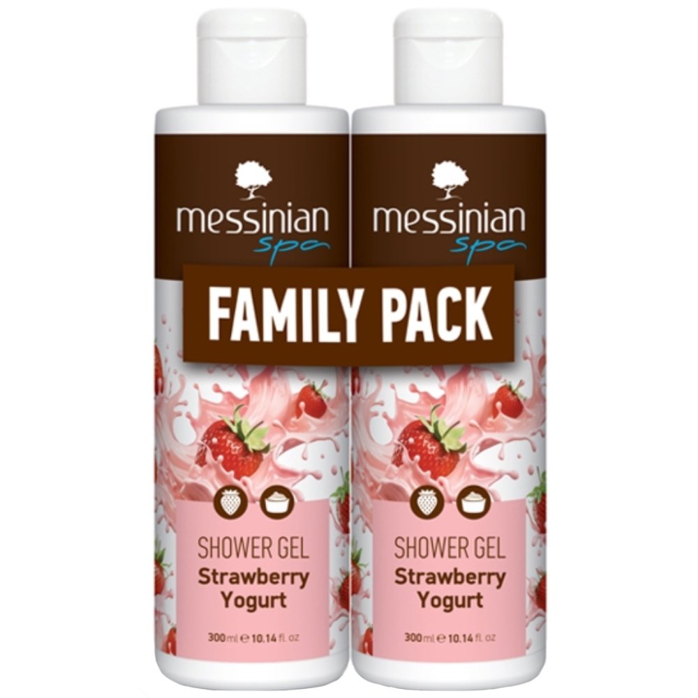 Messinian Spa Messinian Spa Promo Strawberry Yogurt Shower Gel Ενυδατικό Αφρόλουτρο με Άρωμα Φράουλα Γιαούρτι για Καθημερινή Χρήση 600ml (2x300ml)