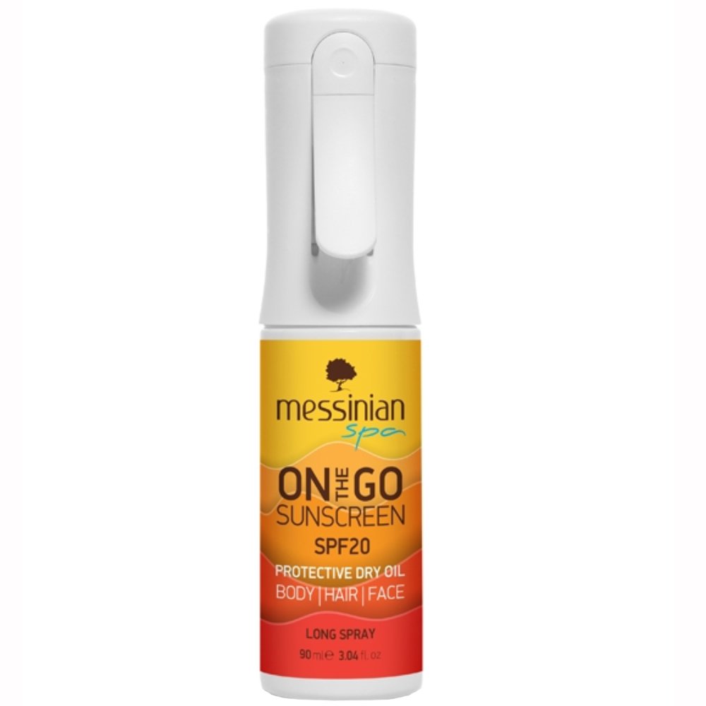 Messinian Spa Messinian Spa On The go Sunscreen Body & Hair & Face Long Spray Spf20, Αντηλιάκο Ξηρό Λάδι Μαλλιών,Σώματος & Προσώπου Μεσαίας Προστασίας 90ml 