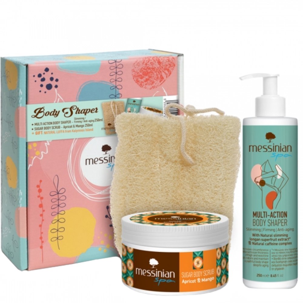 Messinian Spa Promo Multi Action Slimming & Firming Body Shaper 250ml & Apricot & Mango Sugar Body Scrub 250ml & Δώρο Φυσικό Σφουγγάρι Λούφα Καλύμνου