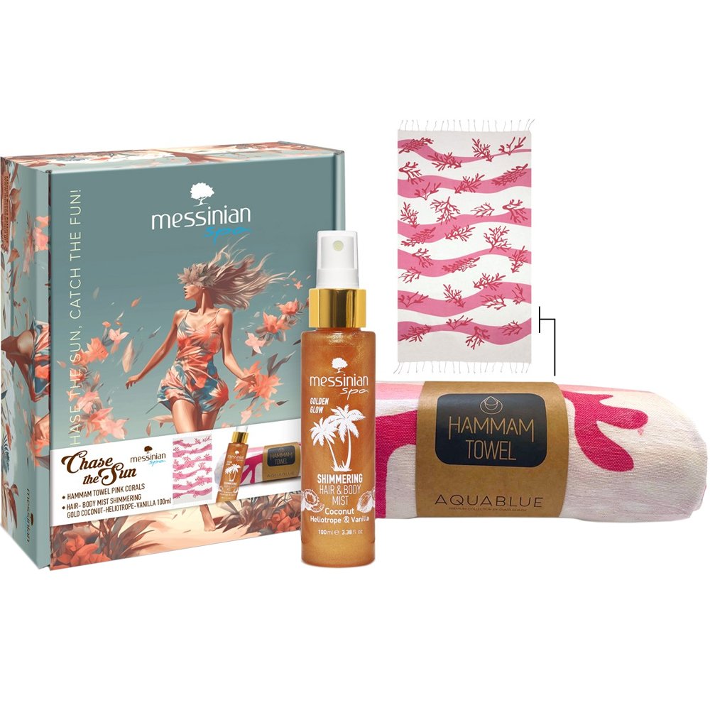 Messinian Spa Promo Golden Glow Shimmering Hair & Body Mist 100ml & Hammam Towel Ροζ Corals 1 Τεμάχιο