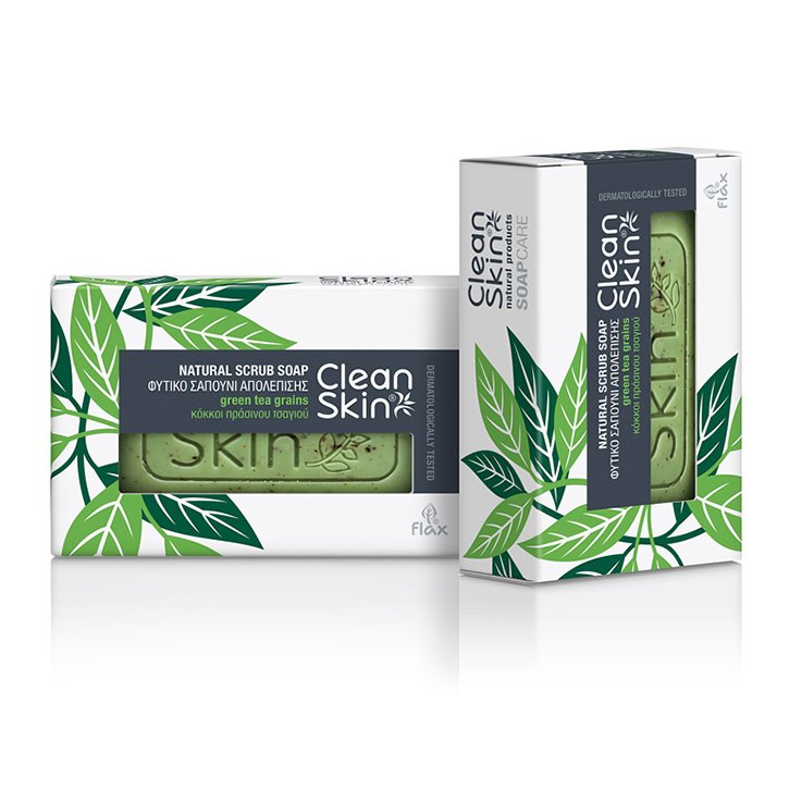 CleanSkin Natural Antiseptic Scrub Soap with Green Tea Grains Φυσικό Αντισηπτικό Σαπούνι Προσώπου Σώματος με Κόκκους Πράσινου Τσαγιού 100gr