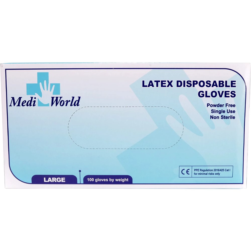 Medi World Medi World Poweder Free Latex Disposable Gloves Γάντια Latex Χωρίς Πούδρα Μίας Χρήσης, μη Αποστειρωμένα 100 Τεμάχια - Large