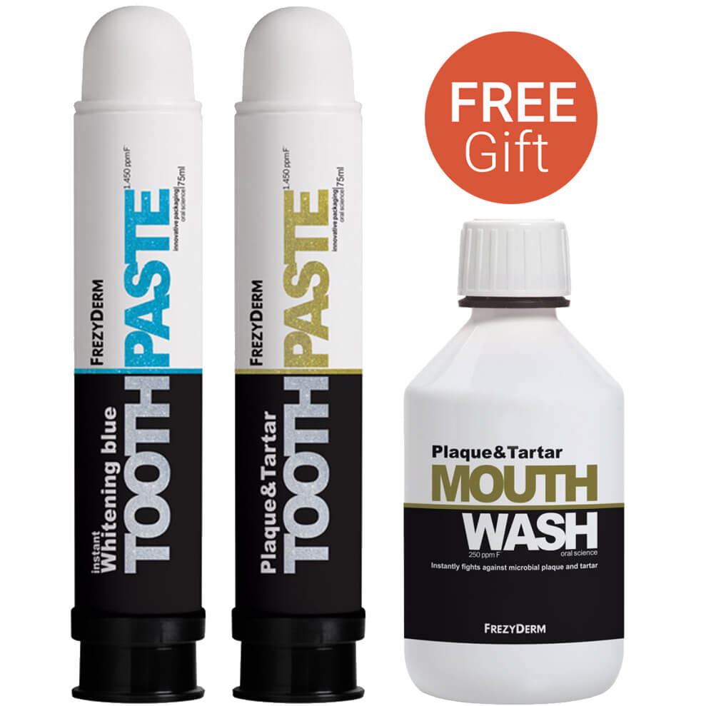 Frezyderm Πακέτο Προσφοράς Plaque & Tartar & Instant Whitening Blue Toothpaste 2x75ml & Δώρο Plaque & Tartar Mouthwash 100ml