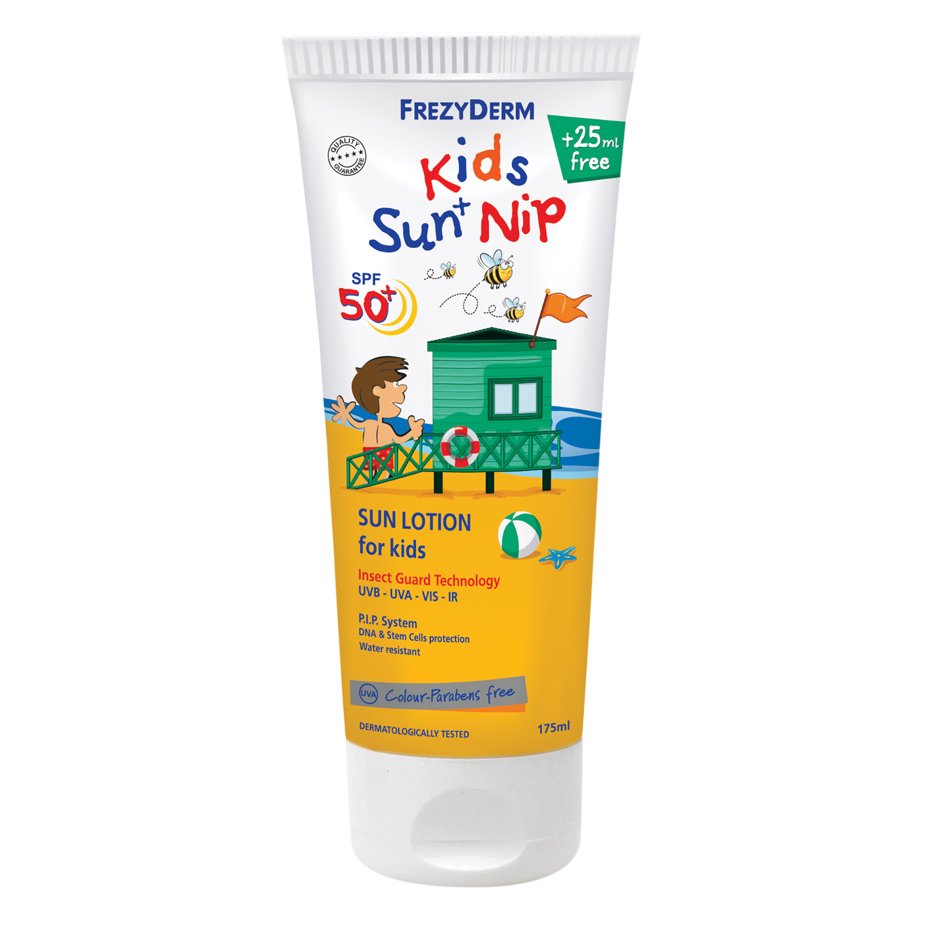 Εικόνα από Frezyderm Kids Sun+Nip Spf50+ Παιδικό Αντηλιακό Γαλάκτωμα για Πρόσωπο & Σώμα με Εντομοαπωθητικούς Παράγοντες 175ml