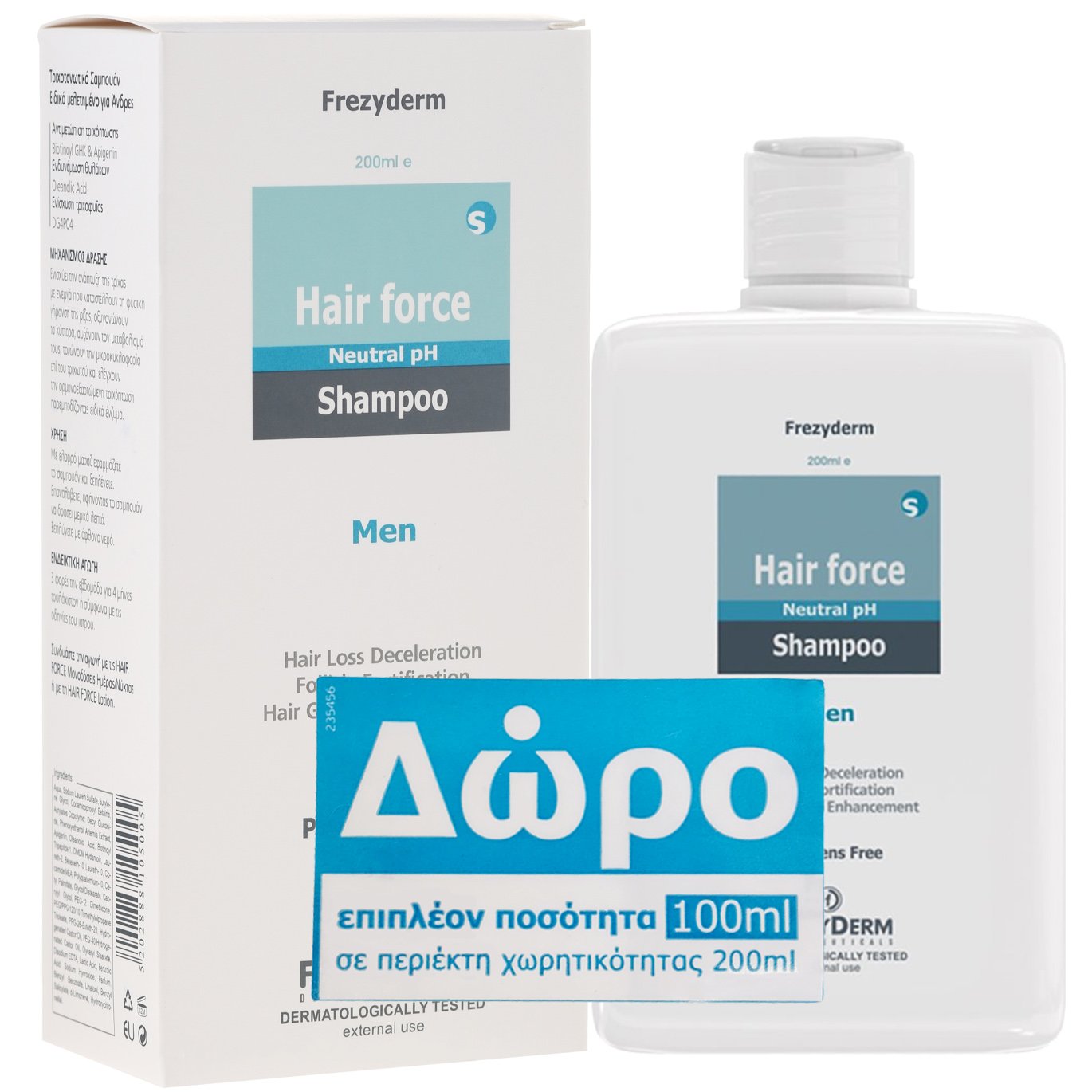 Frezyderm Πακέτο Προσφοράς Hair Force Shampoo Men Τονωτικό Σαμπουάν για την Αντρική Τριχόπτωση 200ml & Δώρο Επιπλέον Ποσότητα 100ml