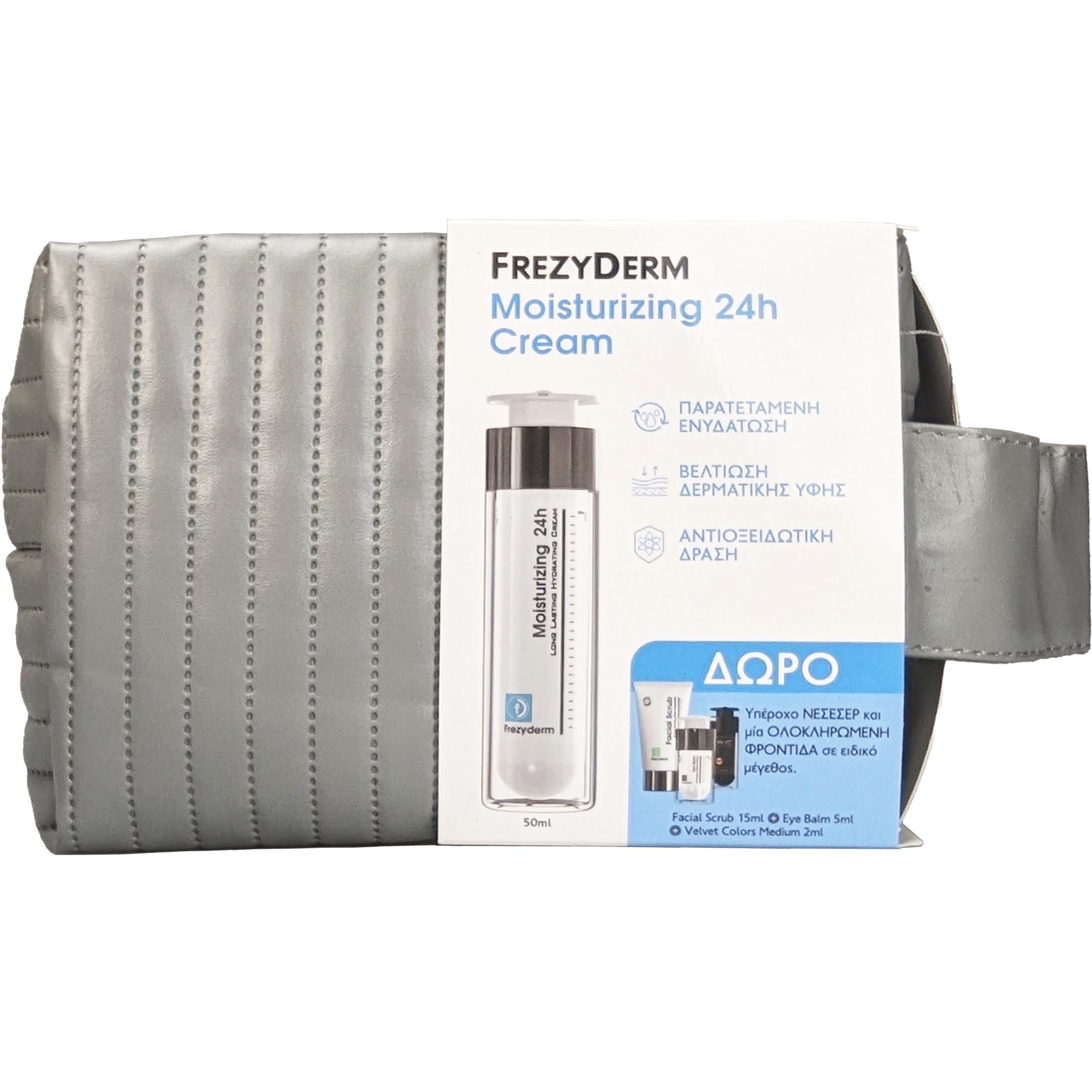 Frezyderm Promo Moisturizing 24h Cream 50ml & Facial Scrub 15ml & Eye Balm 5ml & Velvet Colors Medium 2ml & Νεσεσέρ