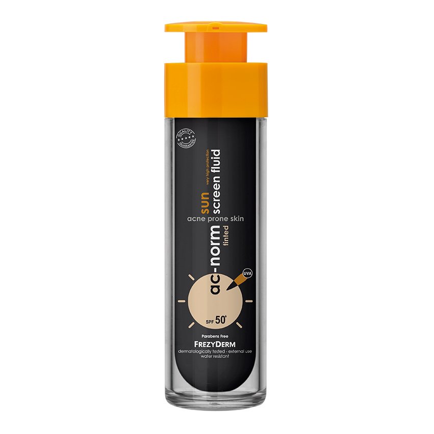 Frezyderm Frezyderm Ac-Norm Sunscreen Fluid Tinted Spf50+ Αντηλιακή Κρέμα Προσώπου Πολύ Υψηλής Προστασίας με Χρώμα για Ακνεϊκό Δέρμα 50ml