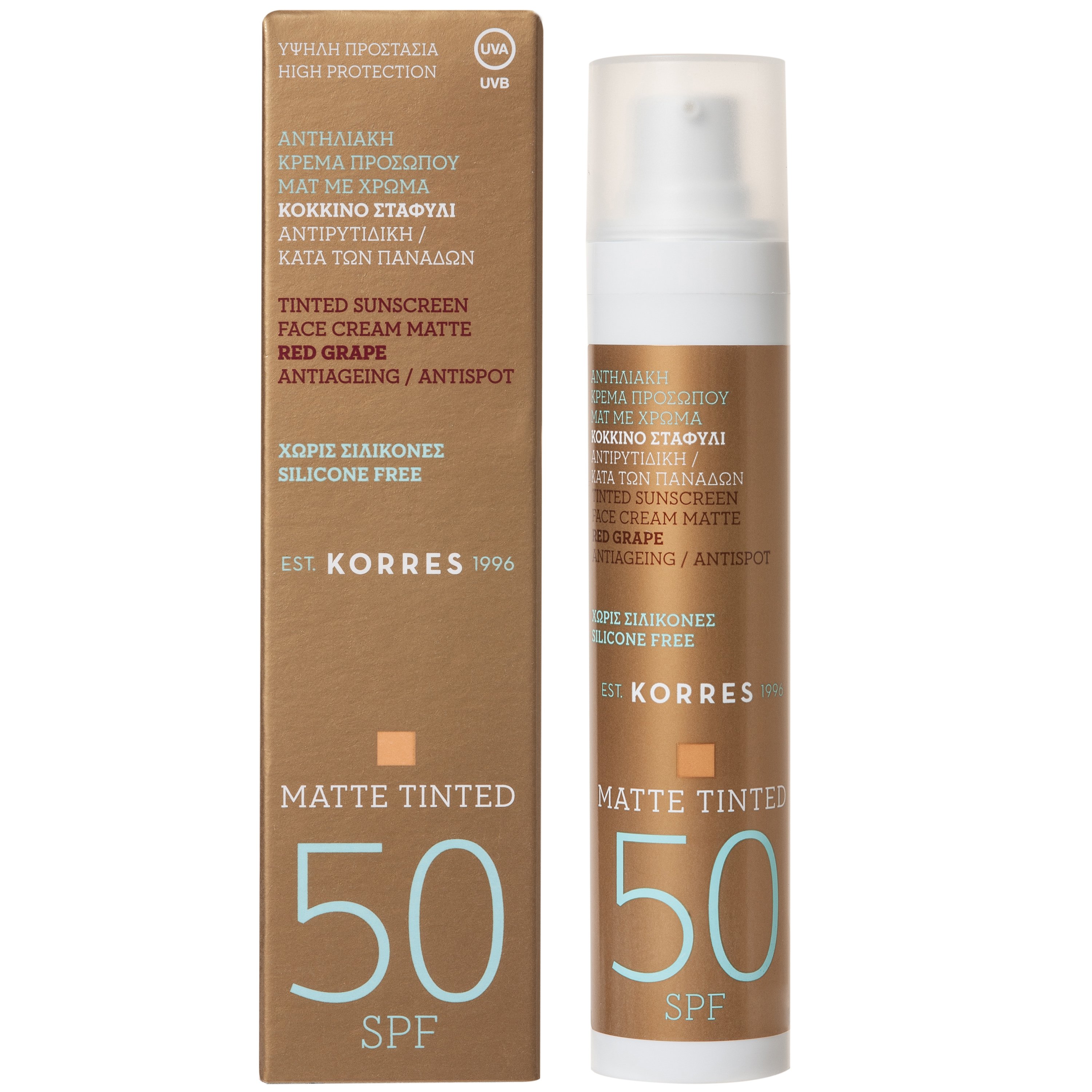 Korres Κόκκινο Σταφύλι Matte Tinted Spf50 Αντηλιακή Κρέμα Προσώπου Κατά των Πανάδων, με Χρώμα & Ματ Αποτέλεσμα 50ml Promo -20%
