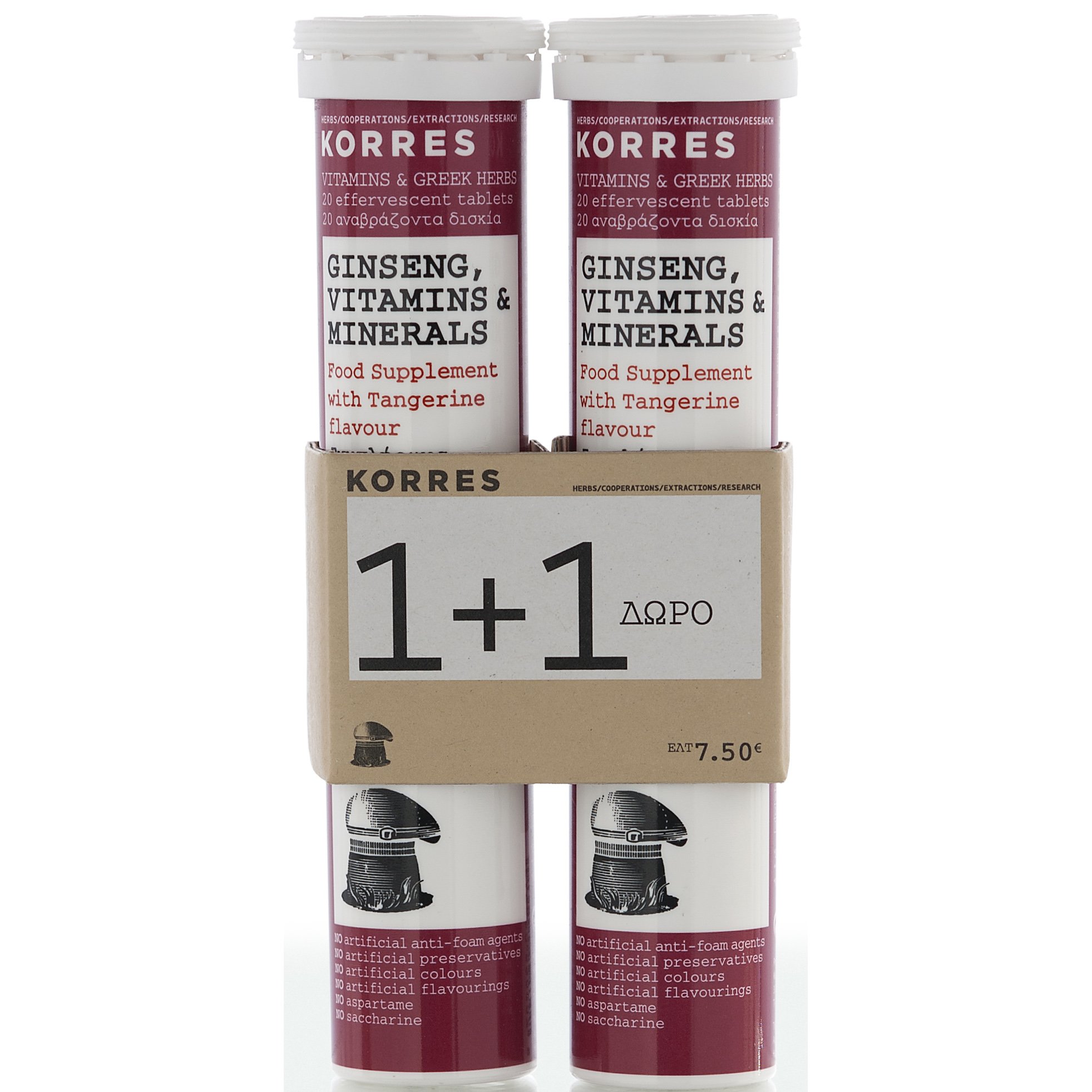 Korres Πακέτο Προσφοράς Ginseng Vitamins & Minerals Βιταμίνες & Μέταλλα 1+1 ΔΩΡΟ 2 x 20 Αναβρ. Δίσκια