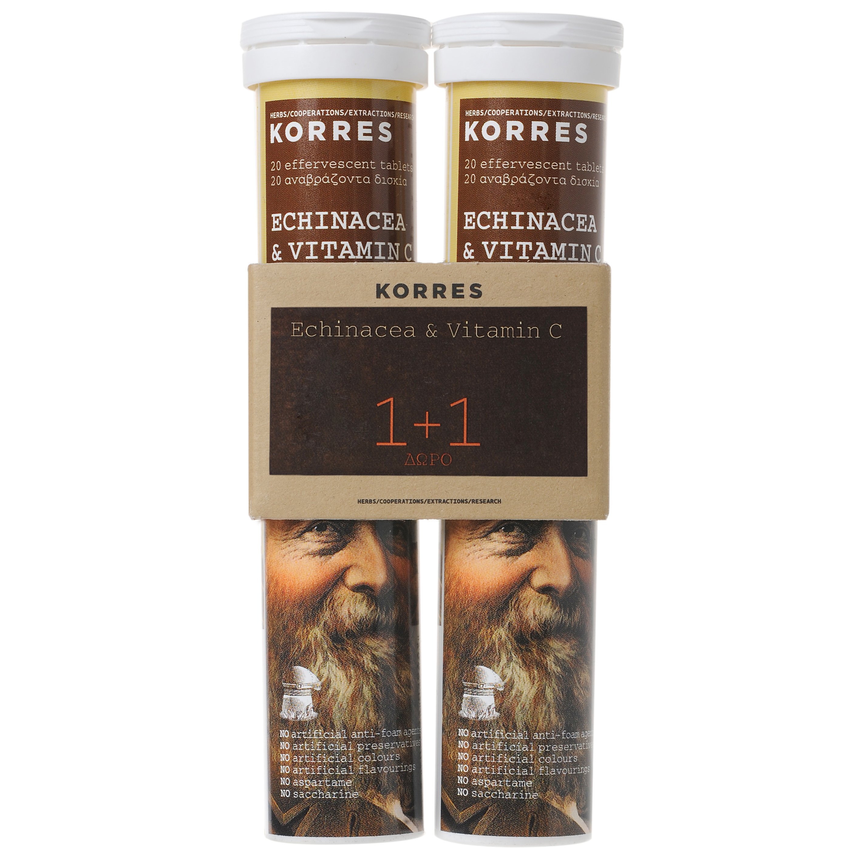 Korres Πακέτο Προσφοράς Echinacea & Βιταμίνη C, Γεύση Λεμόνι 1+1 Δώρο 2×20 Αναβρ.Δισκία