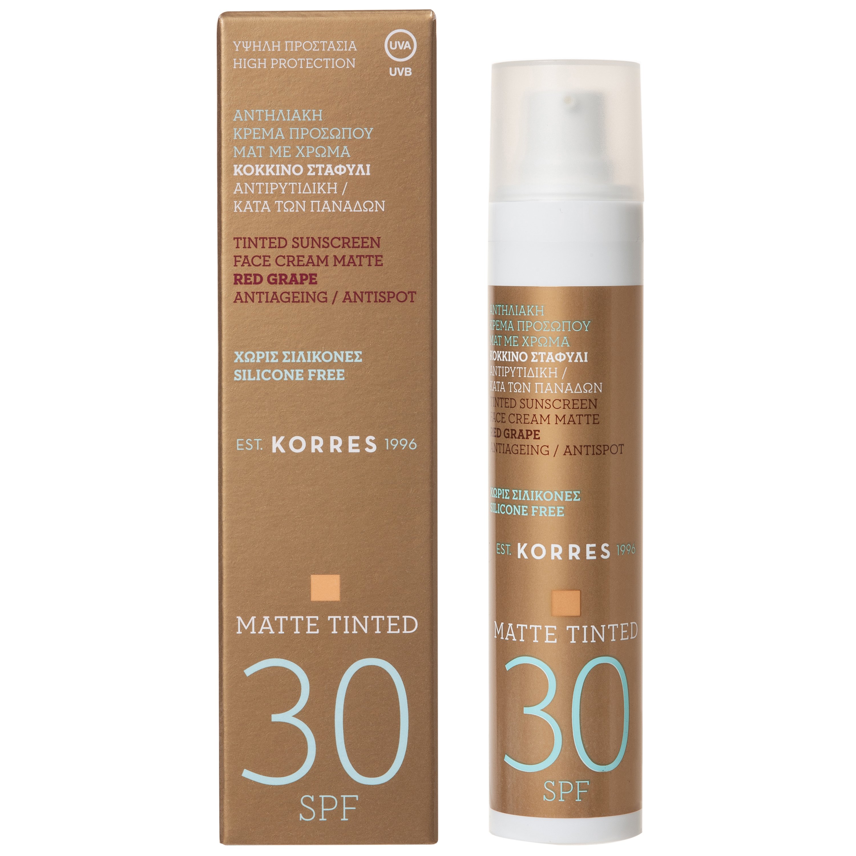 Korres Κόκκινο Σταφύλι Matte Tinted Spf30 Αντηλιακή Κρέμα Προσώπου Κατά των Πανάδων, με Χρώμα & Ματ Αποτέλεσμα 50ml Promo -20%