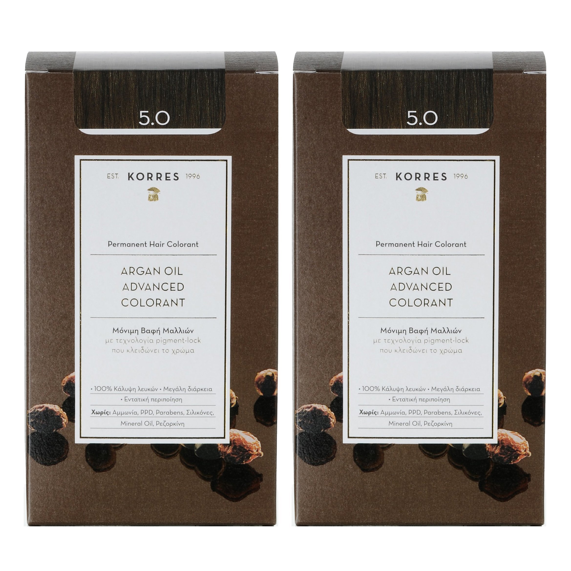 Korres Πακέτο Προσφοράς Argan Oil Advanced Colorant Μόνιμη Βαφή Μαλλιών με Τεχνολογία Pigment-Lock Promo -50% στο Δεύτερο Προϊόν