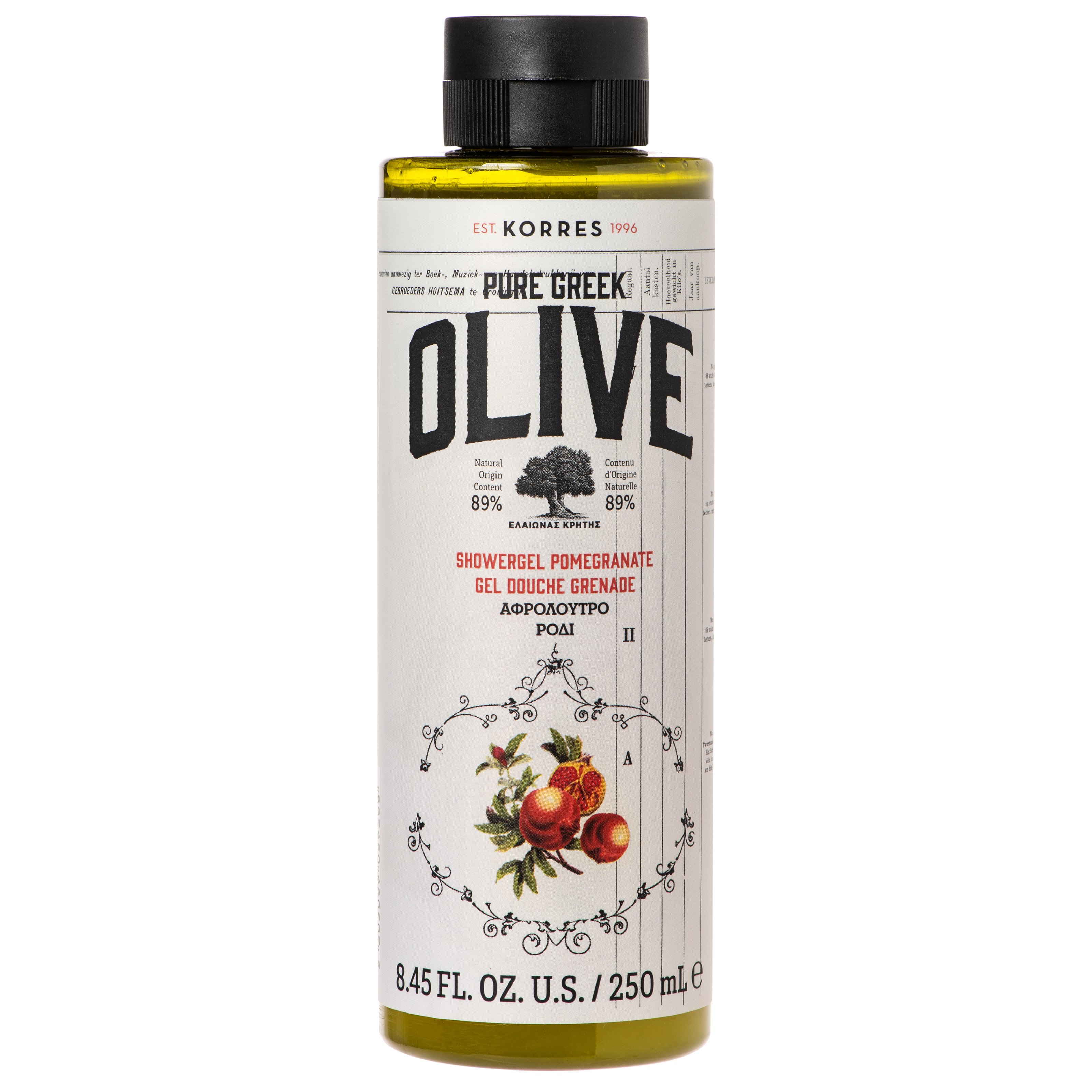 Korres Pure Greek Olive Shower Gel Pomegranate Τονωτικό Αφρόλουτρο με Εξαιρετικό Παρθένο Ελαιόλαδο & Άρωμα Ρόδι 250ml