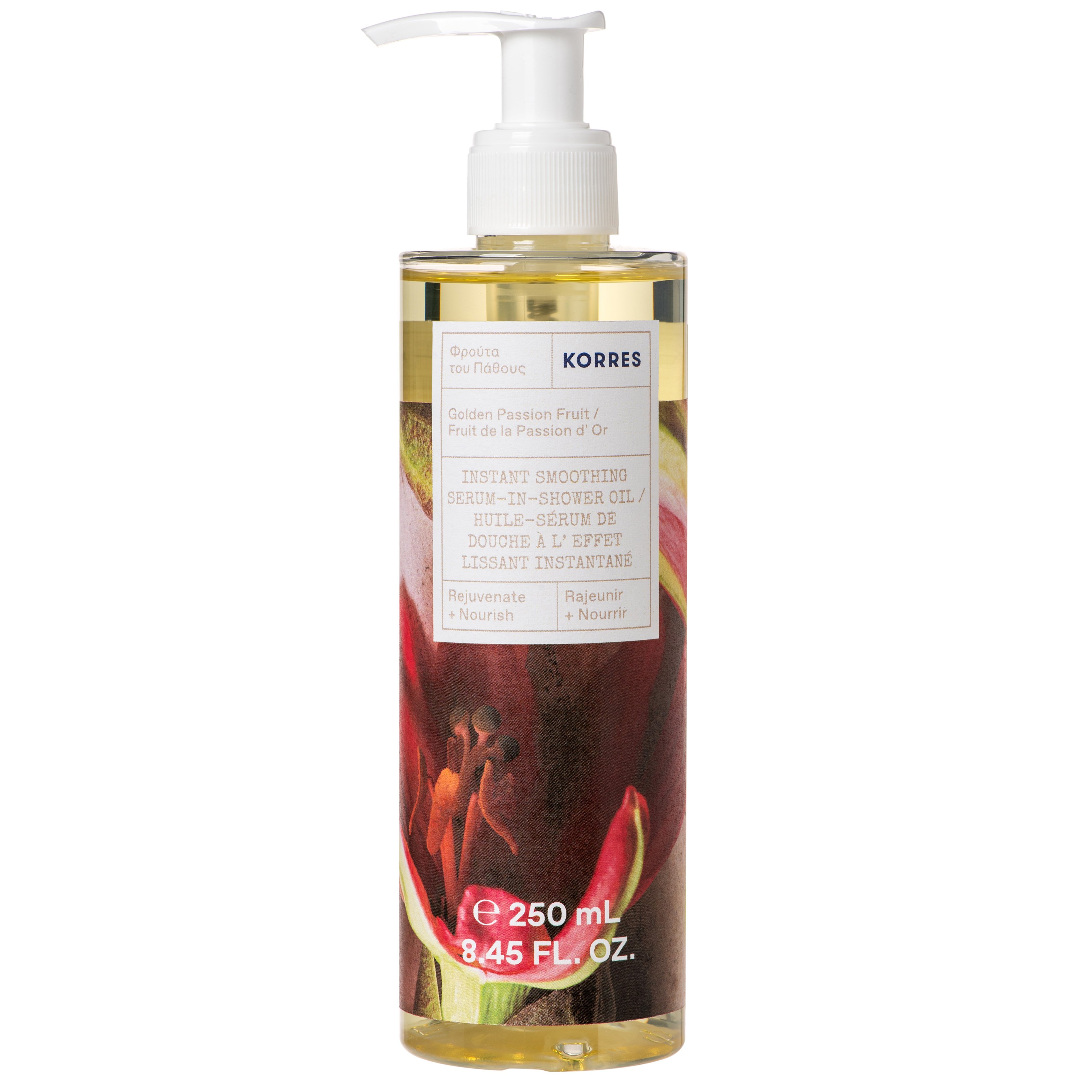 Korres Instant Smoothing Serum in Shower Oil Golden Passion Fruit Ενυδατικό Serum-Oil Σώματος για Θρέψη & Λάμψη 250ml