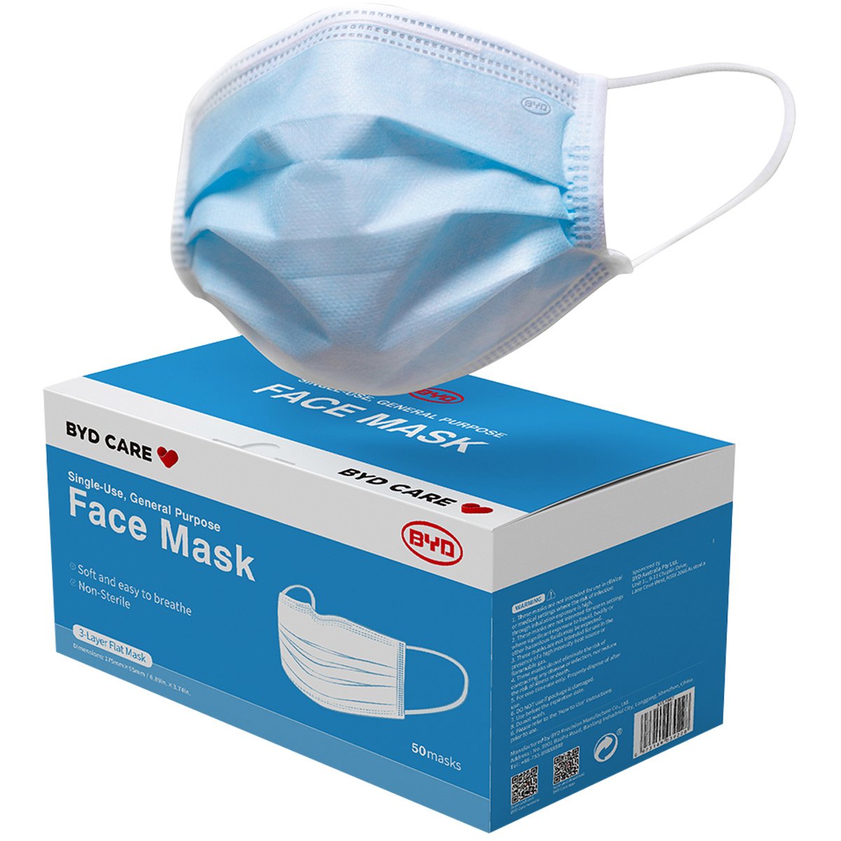 Byd Care Medical SingleUse Surgical Mask Χειρουργικές Μάσκες Προσώπου