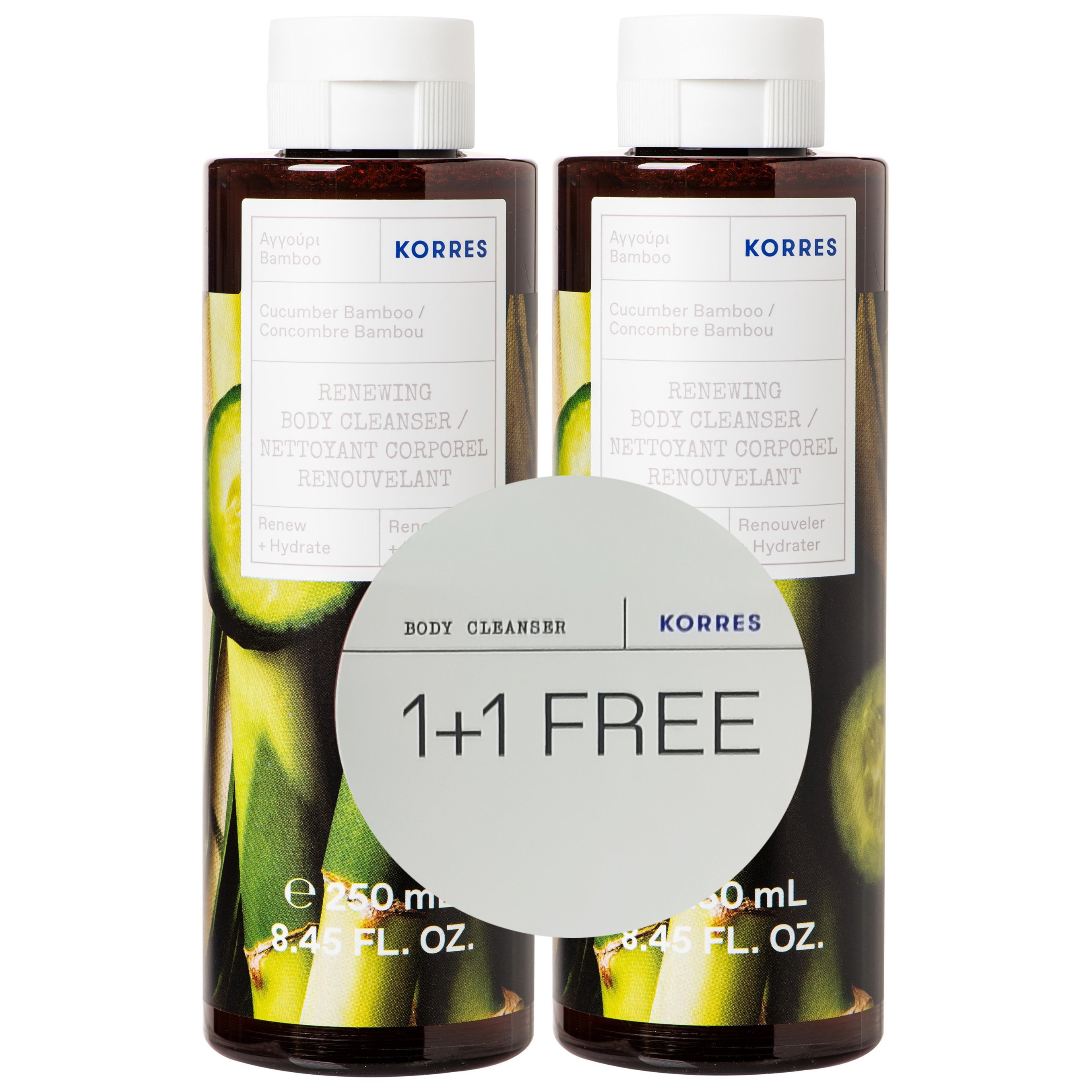 Korres Πακέτο Προσφοράς Cucumber Bamboo Renewing Body Cleanser Ενυδατικό Αφρόλουτρο με Δροσερές Νότες Αγγουριού & Bamboo 2x250ml